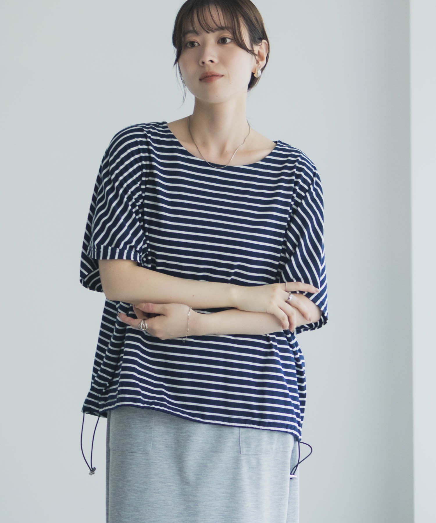 マックハウス Mac-House 裾ドロストボーダーカットソー （オフホワイト柄） オフホワイト柄