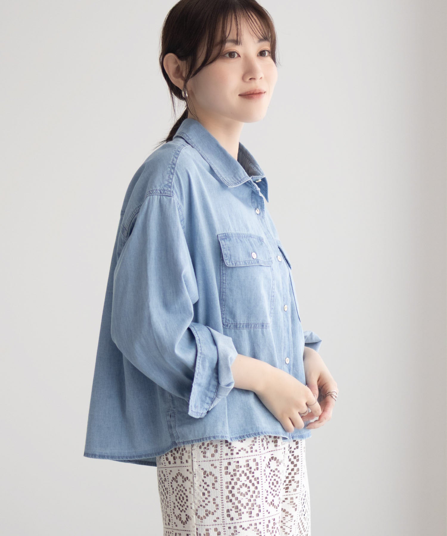 マックハウス Mac-House デニムコンパクトシャツ （ブルー） ブルー