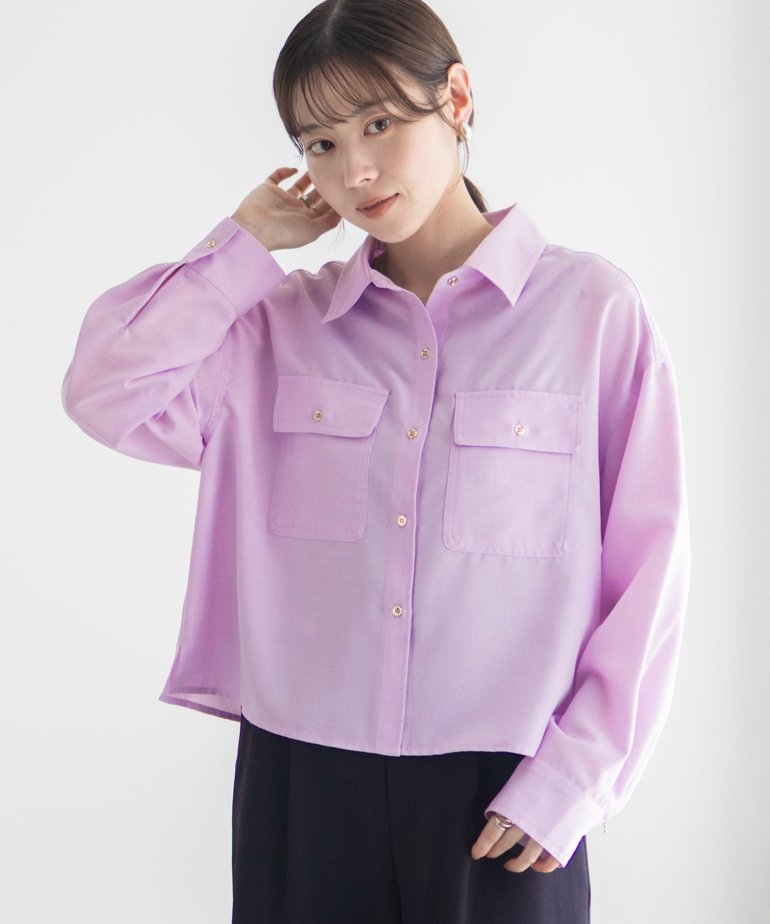 マックハウス Mac-House リネンライクコンパクトシャツ （パープル） パープル