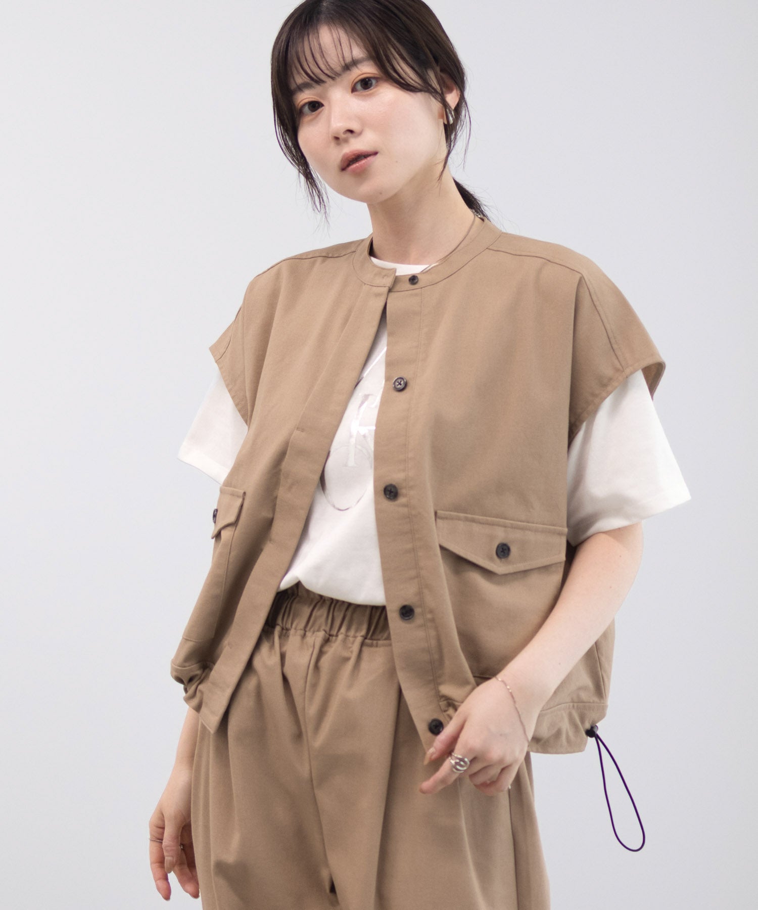 マックハウス Mac-House リネンライクノーカラージャケット （ベージュ） ベージュ