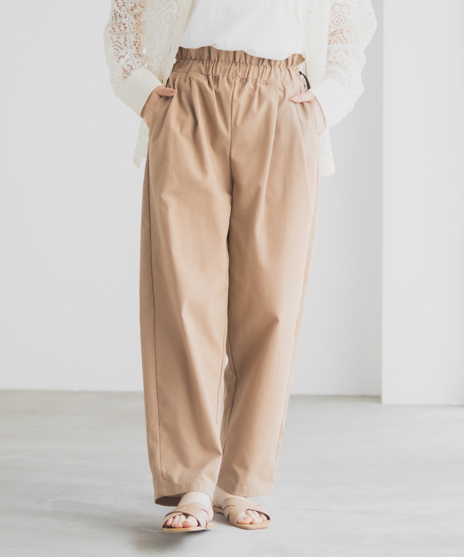 マックハウス Mac-House リネンライクドロストテーパードパンツ （ベージュ） ベージュ