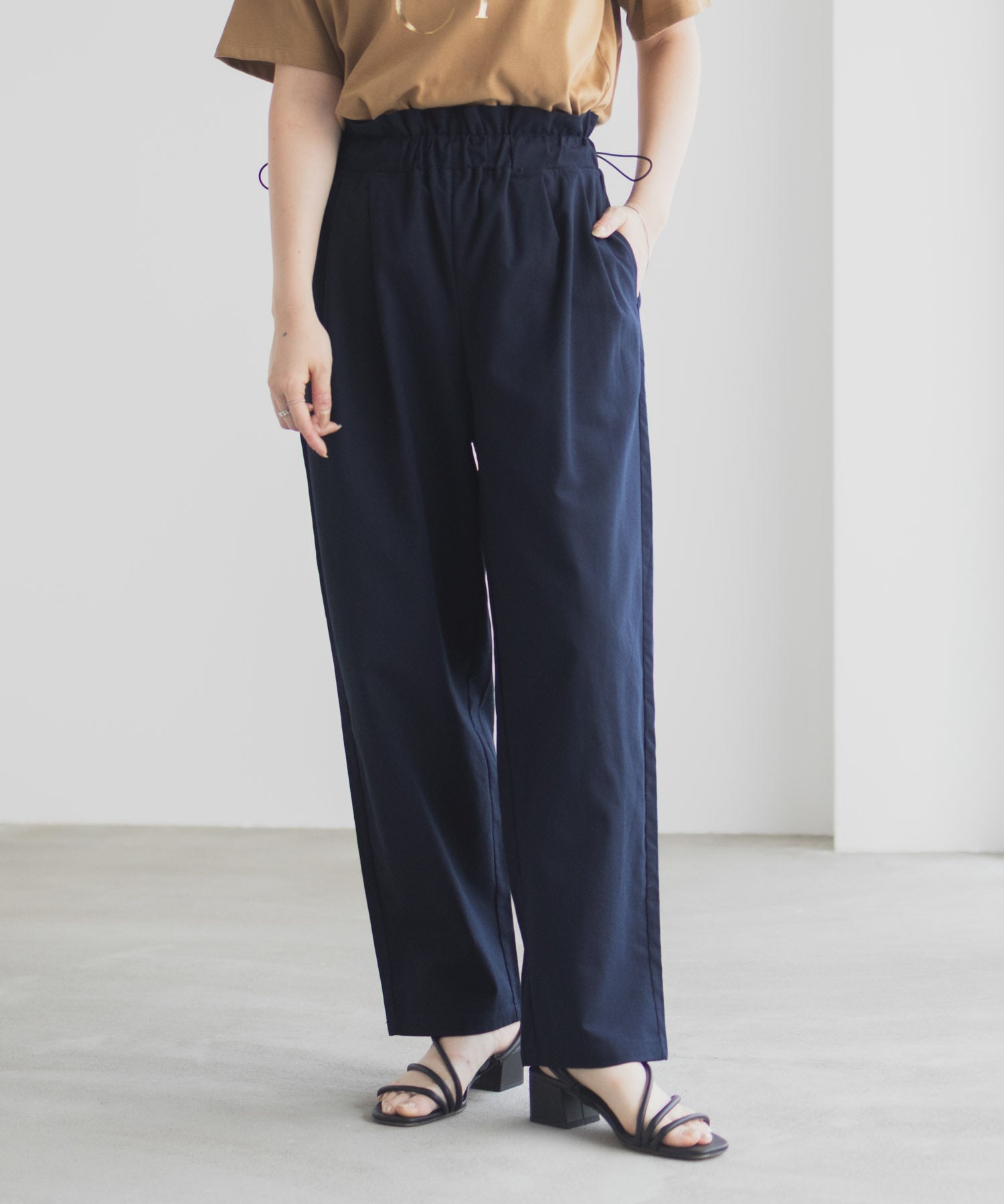 マックハウス Mac-House リネンライクドロストテーパードパンツ （ネイビー） ネイビー