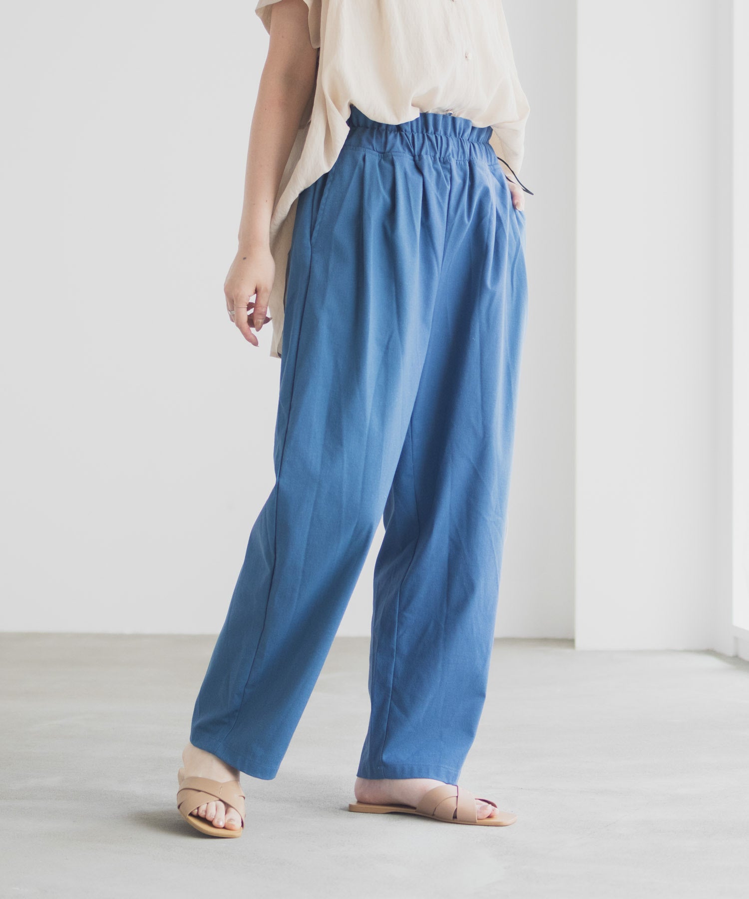 マックハウス Mac-House リネンライクドロストテーパードパンツ （ブルー） ブルー
