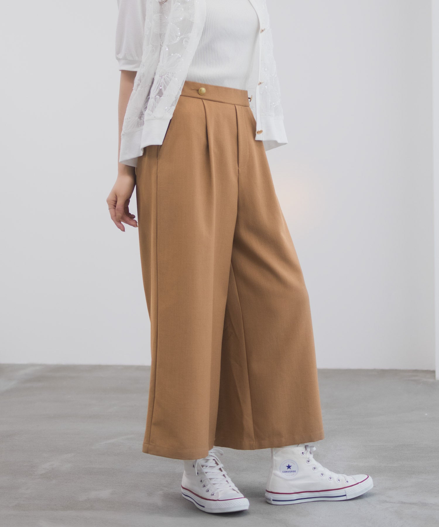 マックハウス Mac-House 釦付きワイドクロップドパンツ （ブラック） ブラック