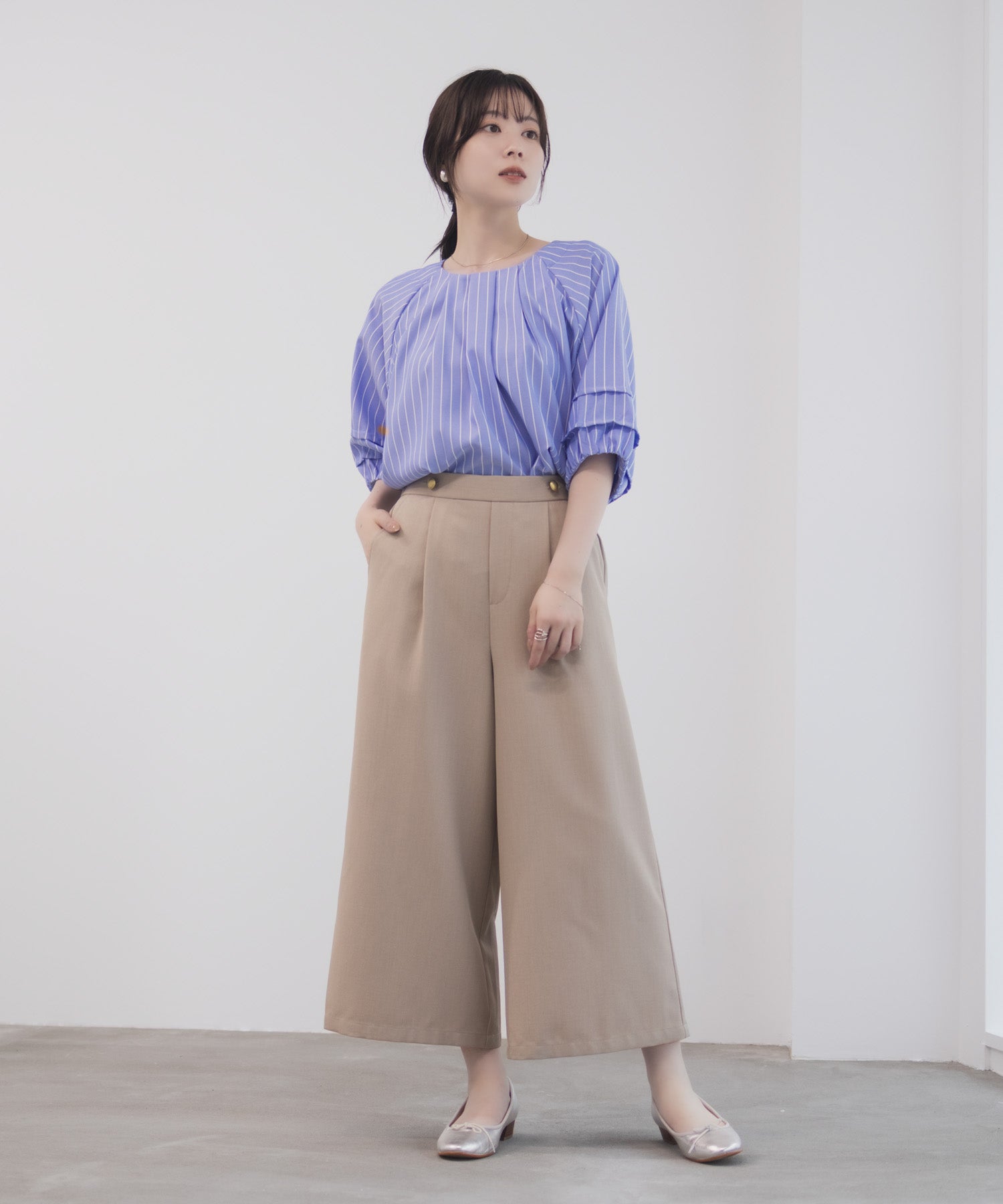 マックハウス Mac-House 釦付きワイドクロップドパンツ （ブラック） ブラック