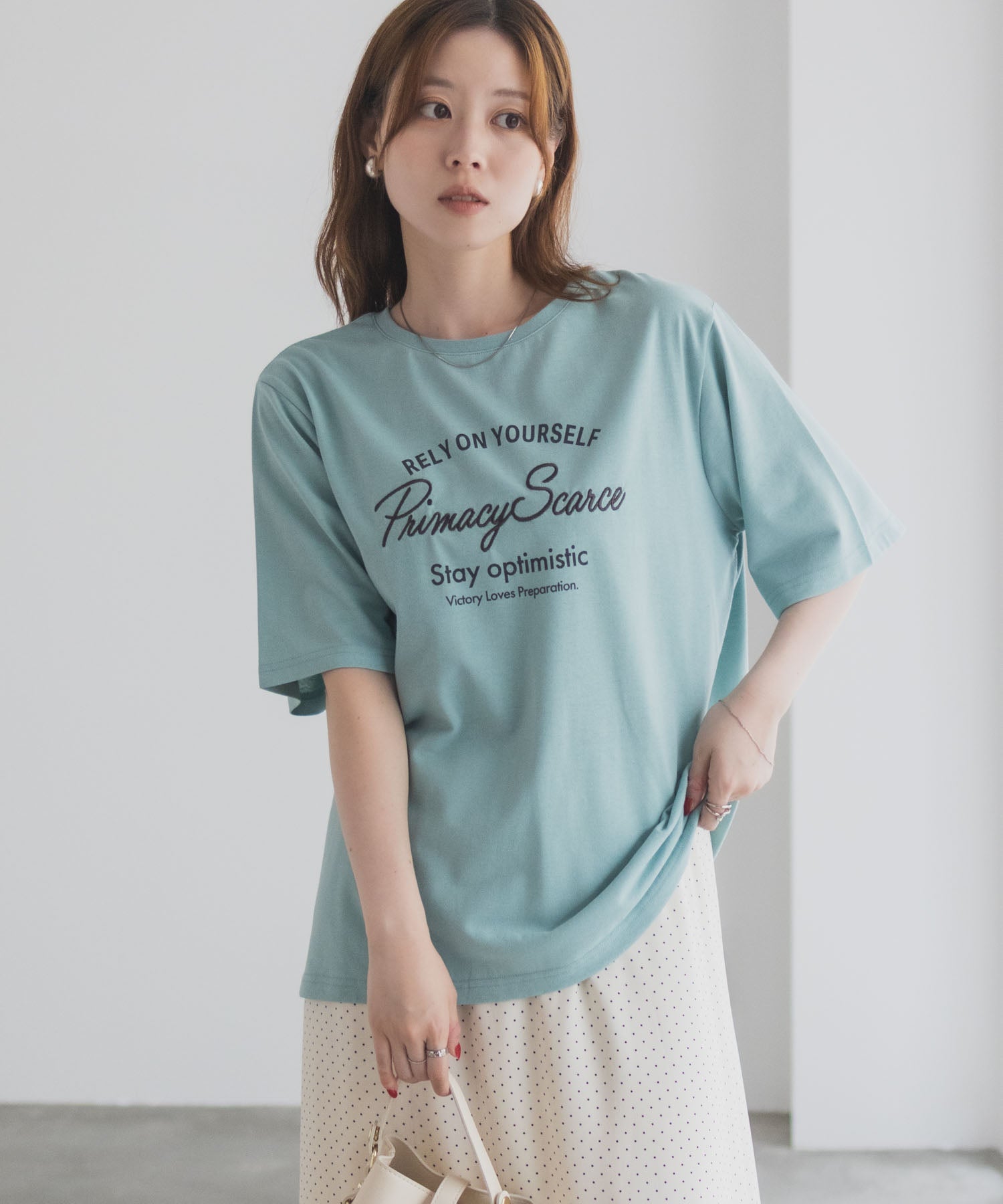 マックハウス Mac-House メッセージ刺繍Tシャツ （ミント） ミント