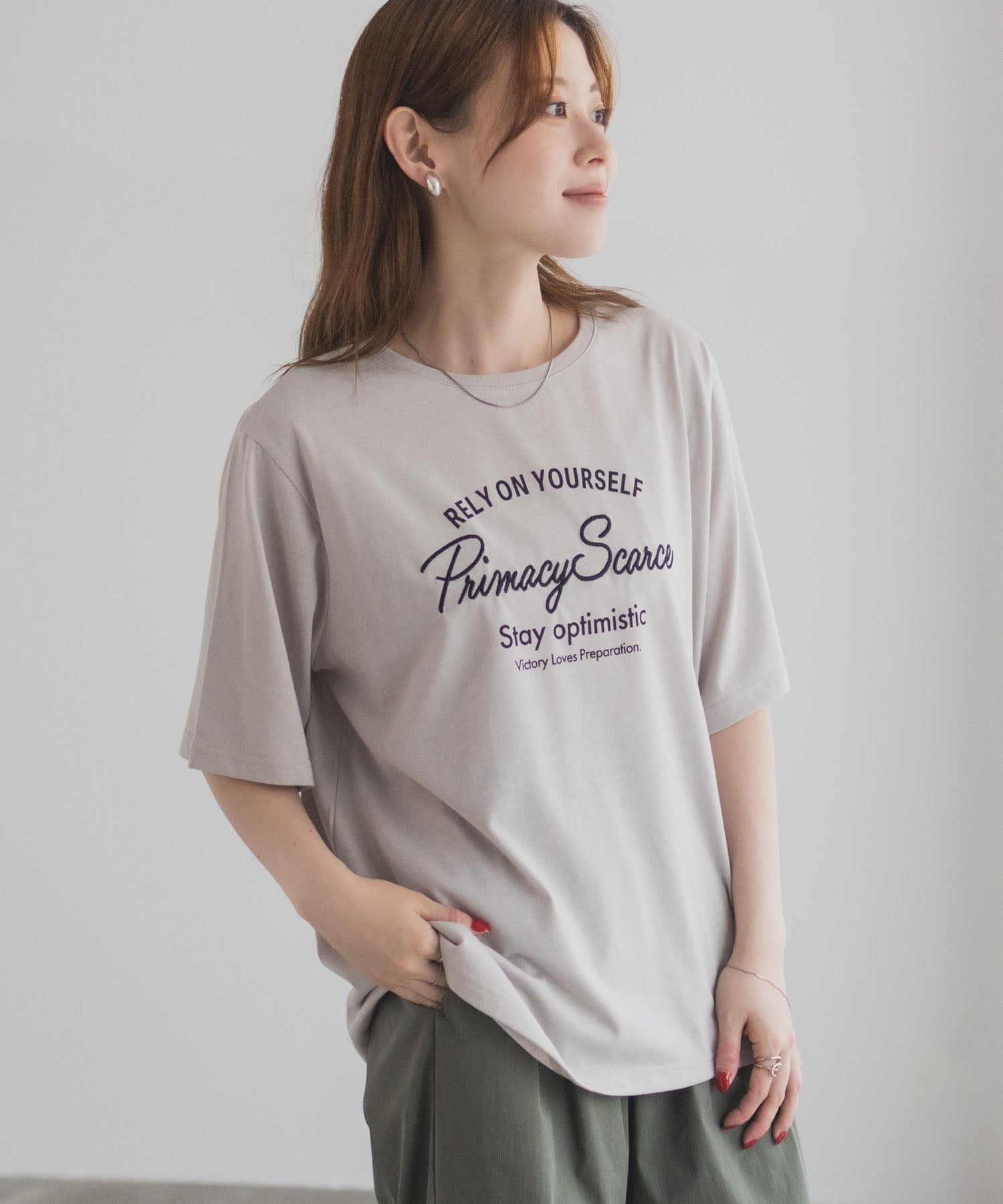 マックハウス Mac-House メッセージ刺繍Tシャツ （ミント） ミント