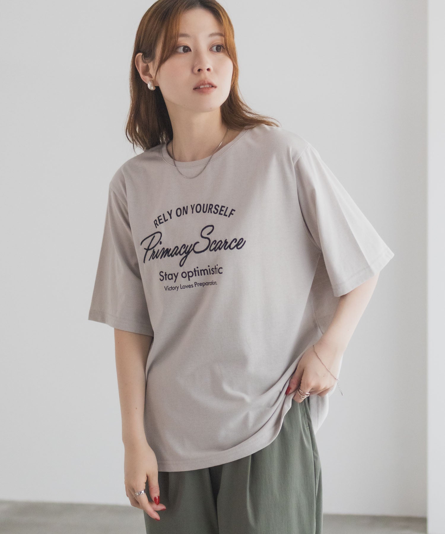 マックハウス Mac-House メッセージ刺繍Tシャツ （ミント） ミント