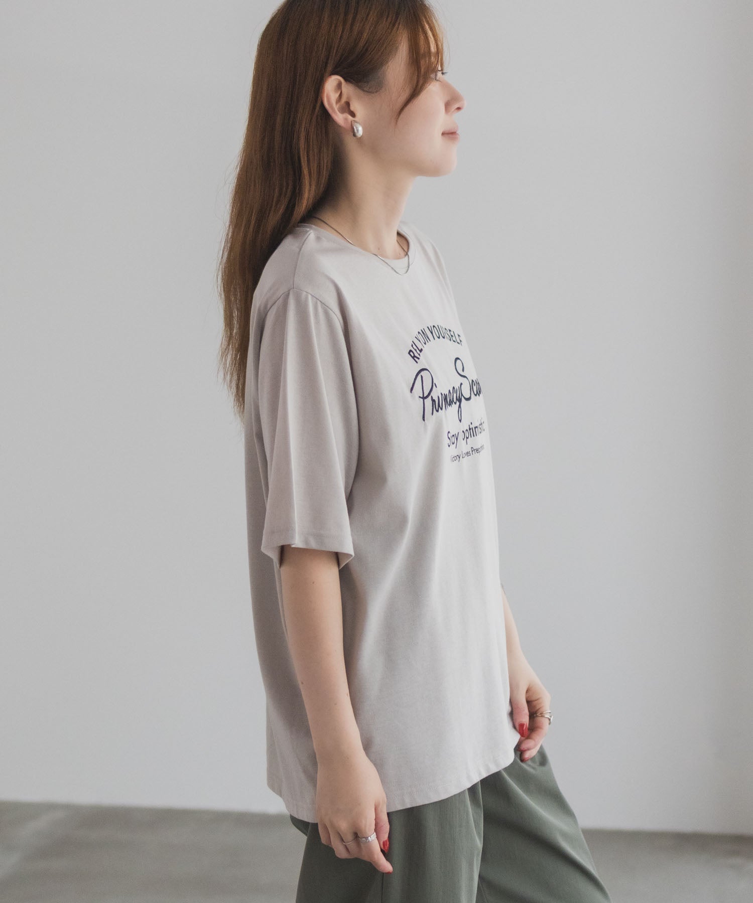 マックハウス Mac-House メッセージ刺繍Tシャツ （ミント） ミント