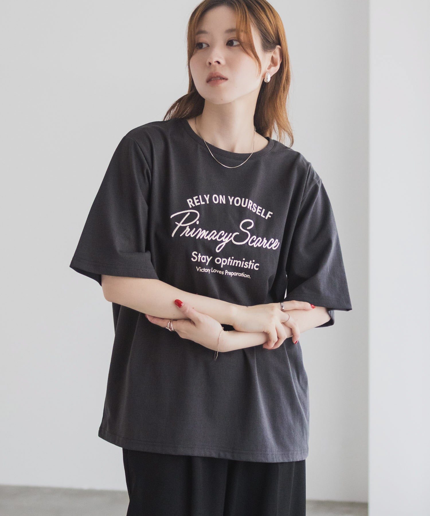 マックハウス Mac-House メッセージ刺繍Tシャツ （ミント） ミント