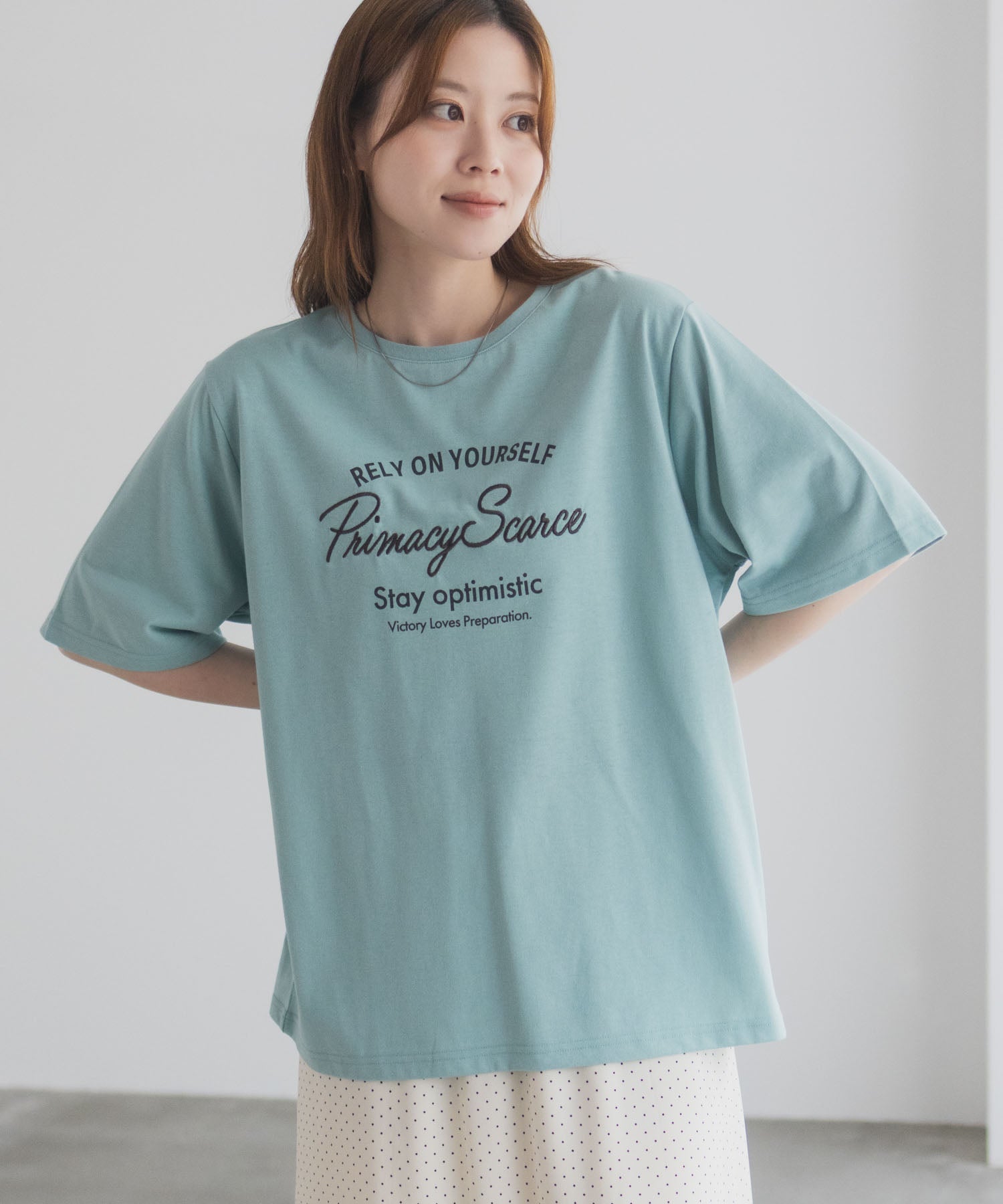 マックハウス Mac-House メッセージ刺繍Tシャツ （ミント） ミント