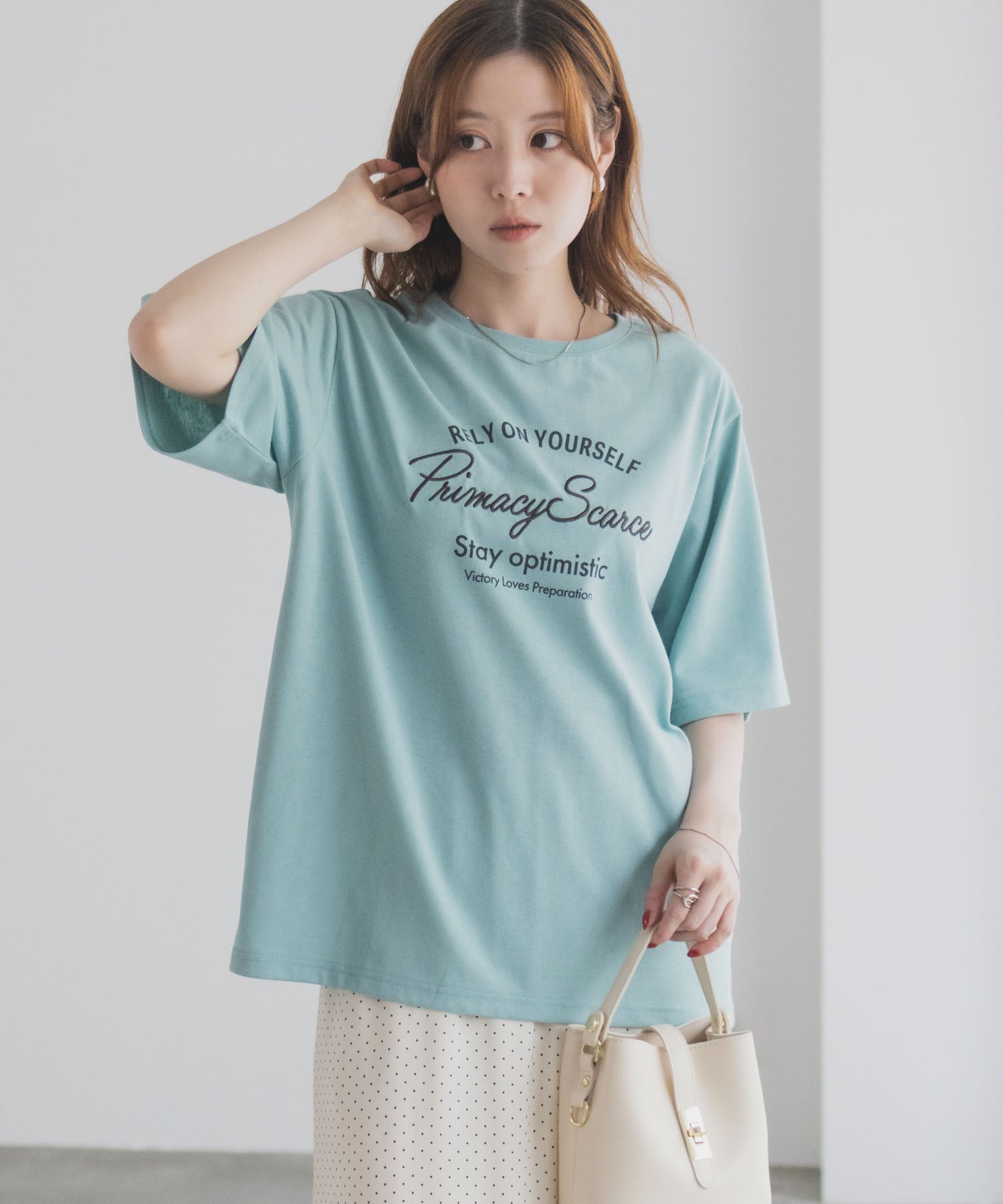 マックハウス Mac-House メッセージ刺繍Tシャツ （ミント） ミント