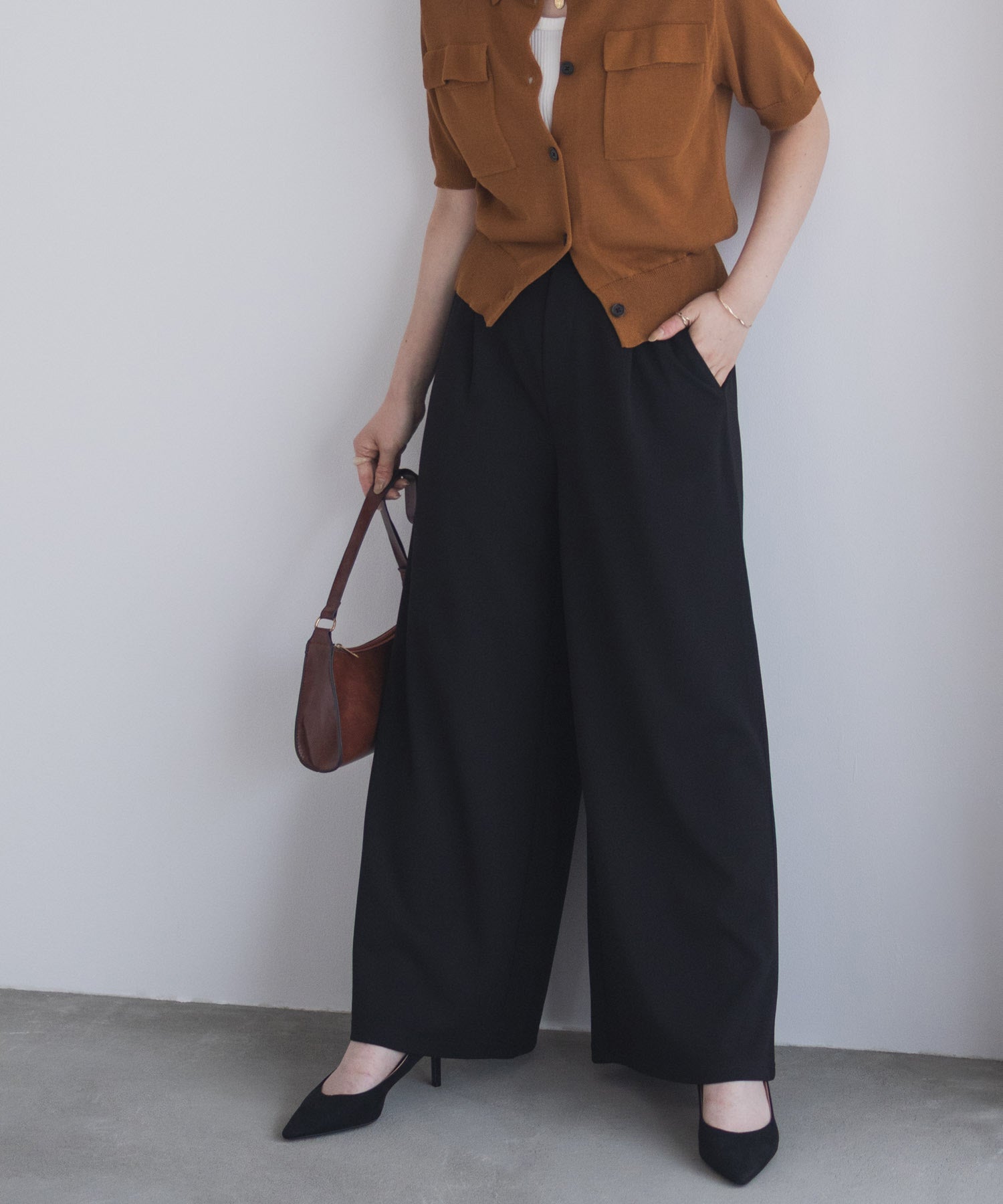 マックハウス Mac-House nAvy ジョーゼットワイドパンツ （チャコール） チャコール