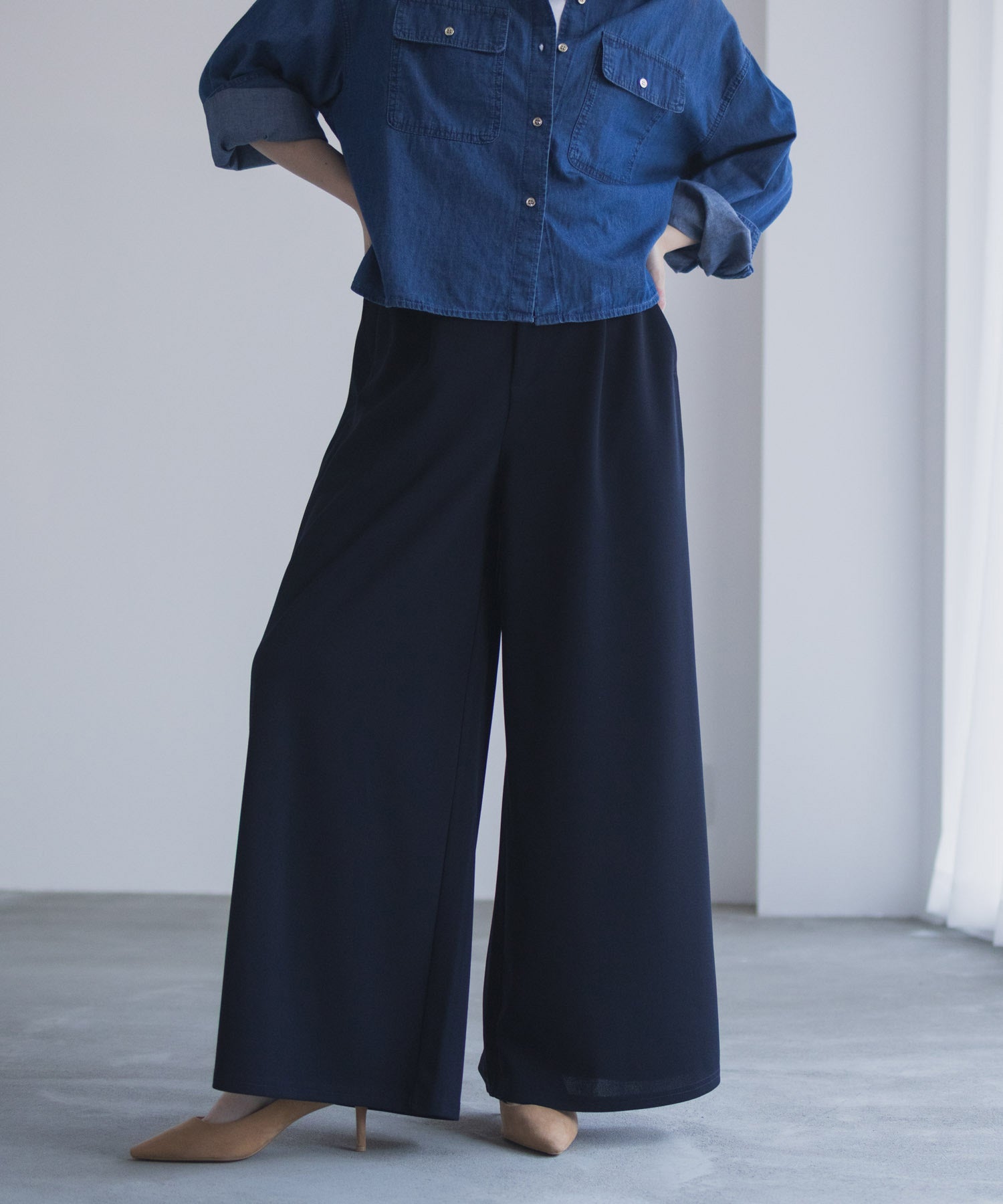 マックハウス Mac-House nAvy ジョーゼットワイドパンツ （チャコール） チャコール