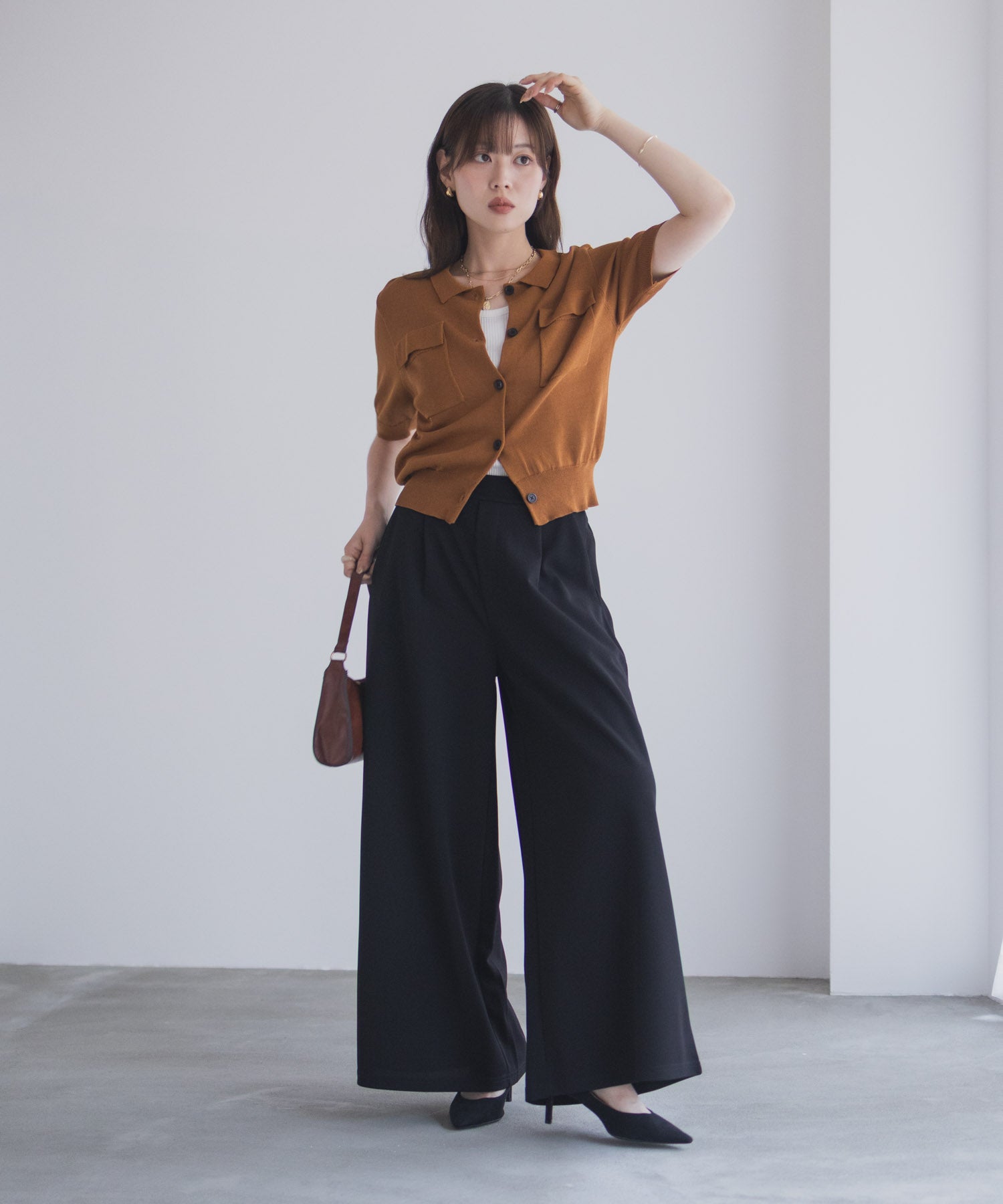 マックハウス Mac-House nAvy ジョーゼットワイドパンツ （チャコール） チャコール