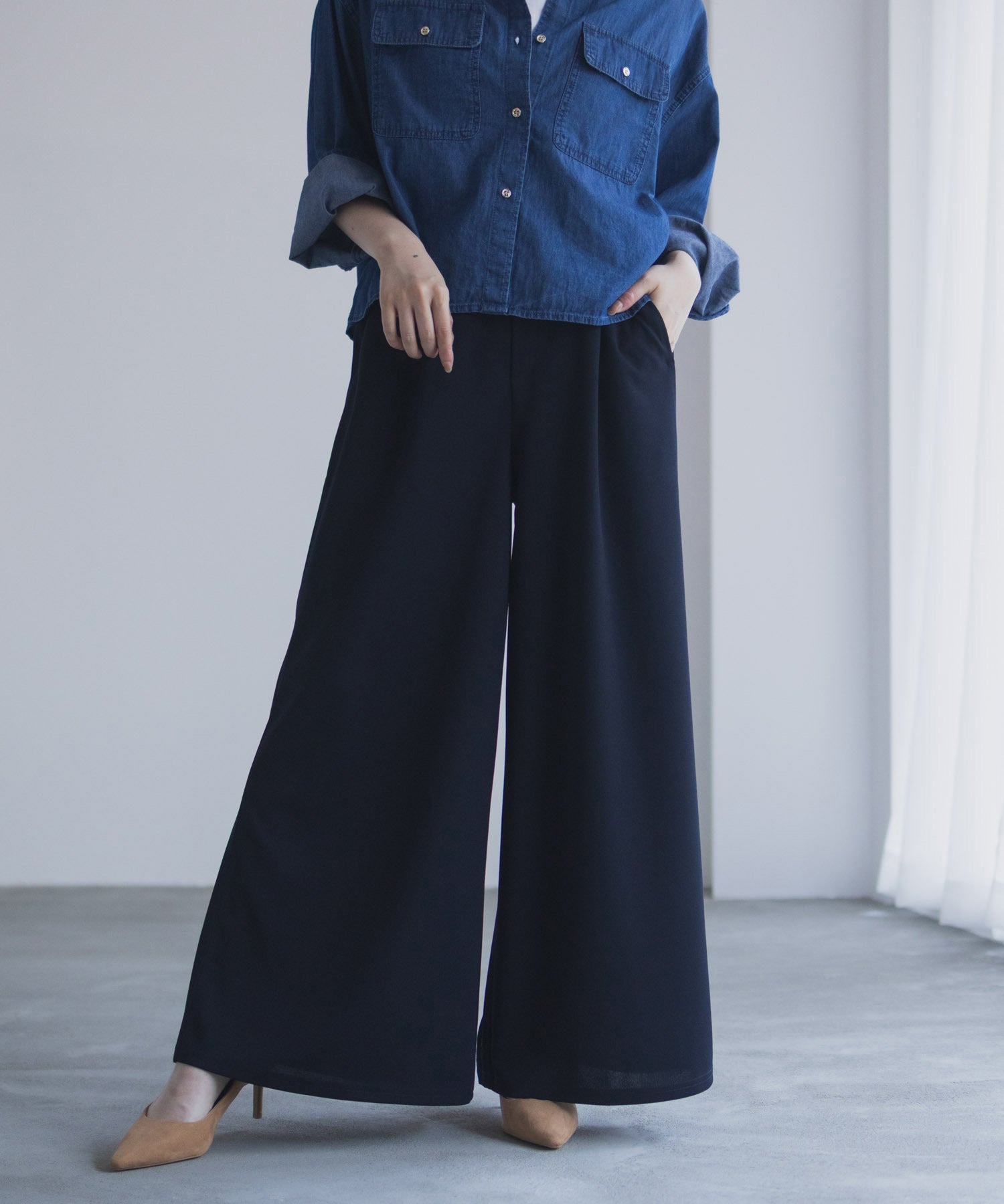 マックハウス Mac-House nAvy ジョーゼットワイドパンツ （チャコール） チャコール