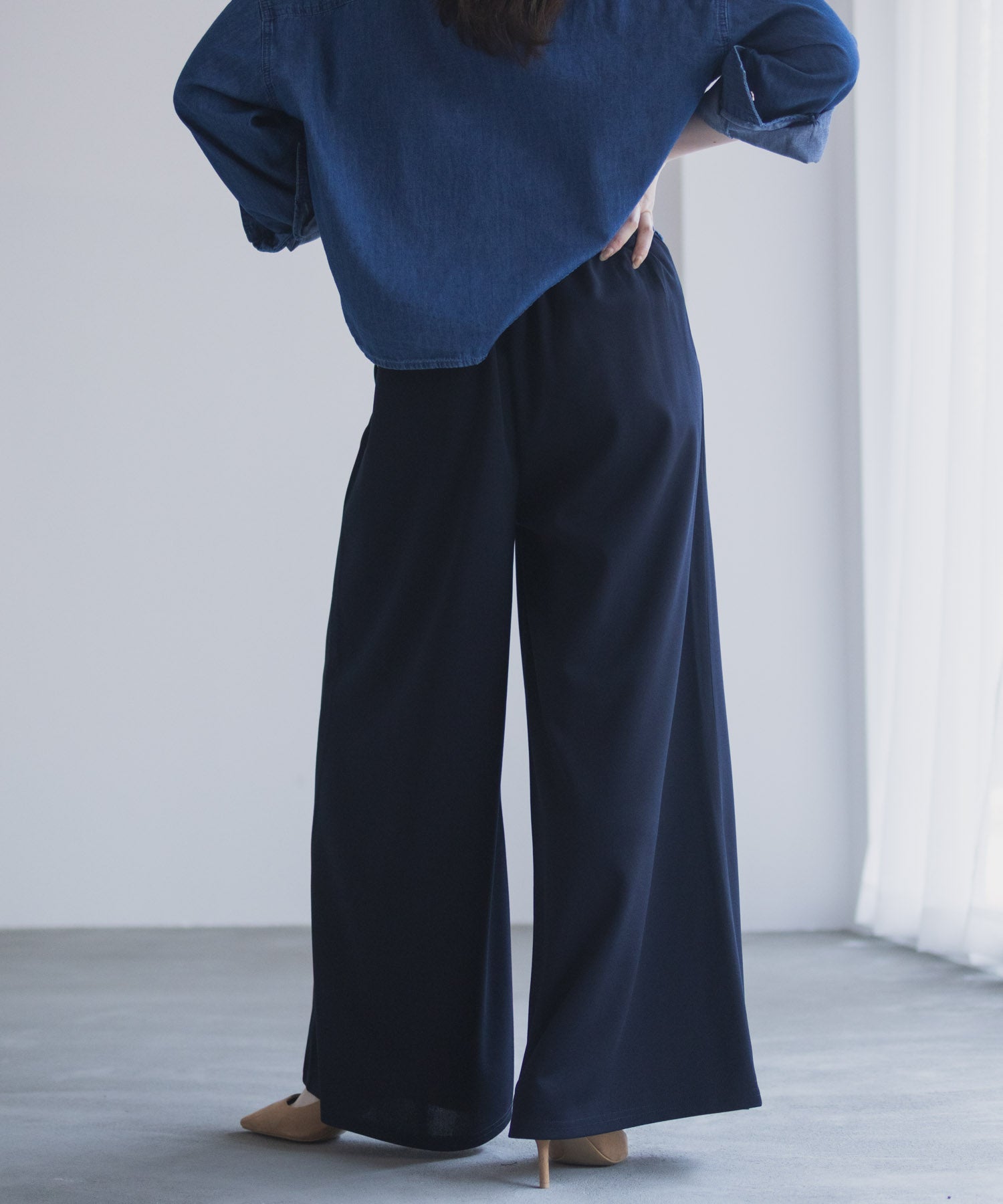 マックハウス Mac-House nAvy ジョーゼットワイドパンツ （チャコール） チャコール
