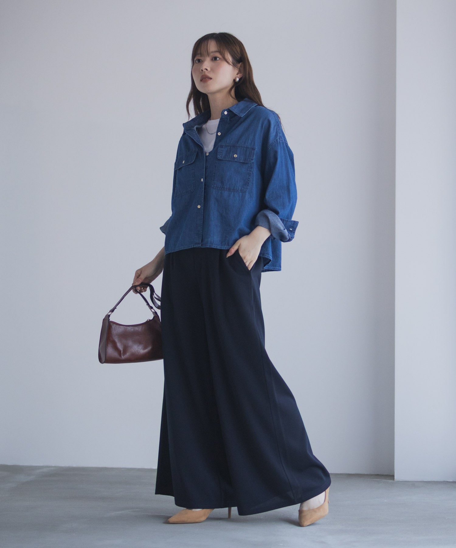 マックハウス Mac-House nAvy ジョーゼットワイドパンツ （チャコール） チャコール
