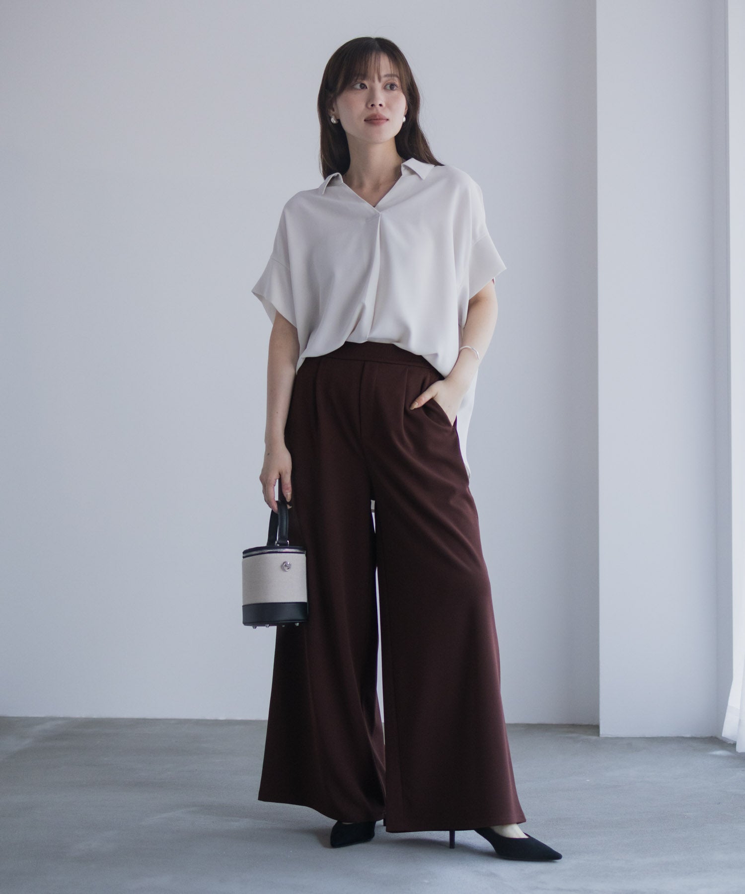 マックハウス Mac-House nAvy ジョーゼットワイドパンツ （チャコール） チャコール
