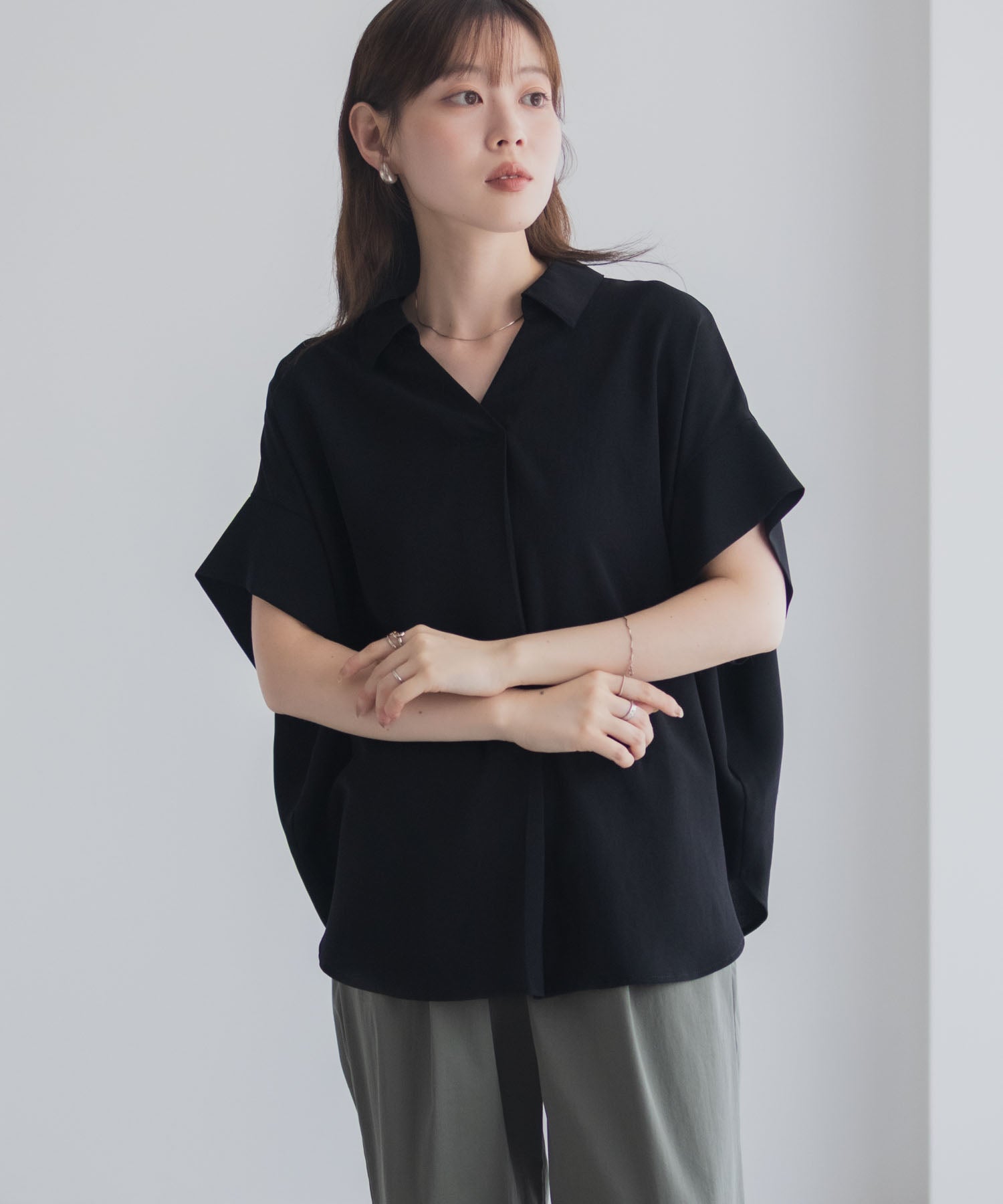 マックハウス Mac-House nAvy スキッパーブラウス （ブラック） ブラック