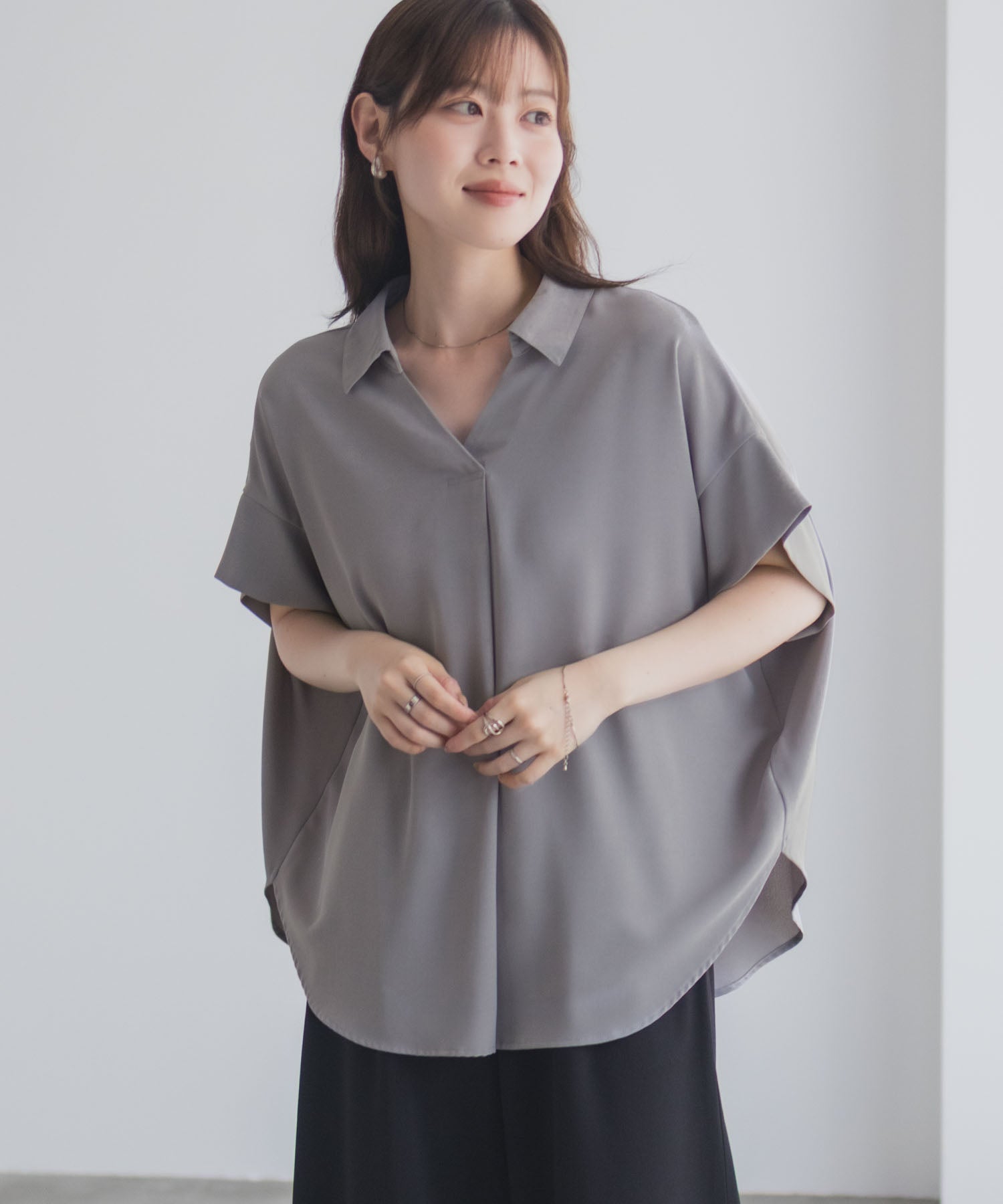 マックハウス Mac-House nAvy スキッパーブラウス （ブラック） ブラック