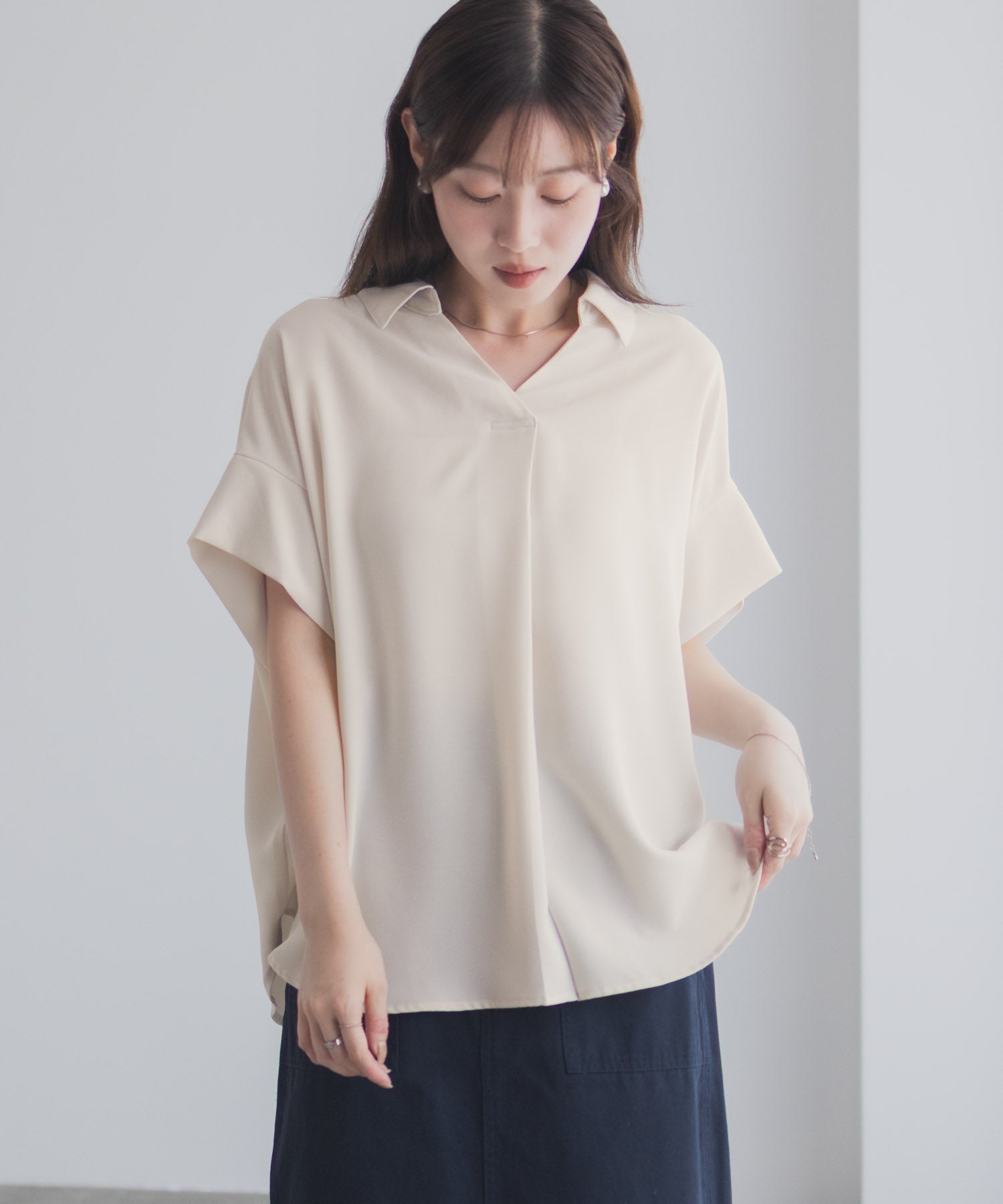 マックハウス Mac-House nAvy スキッパーブラウス （ブラック） ブラック