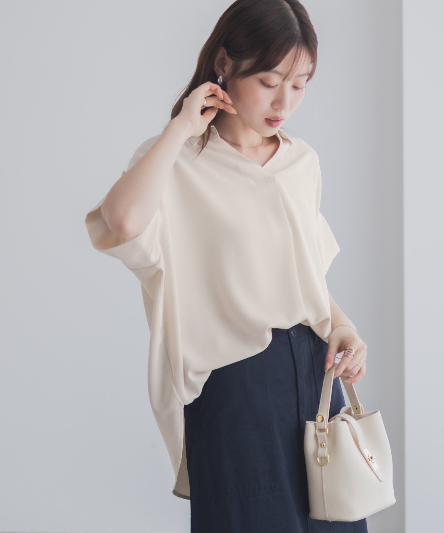 マックハウス Mac-House nAvy スキッパーブラウス （ブラック） ブラック
