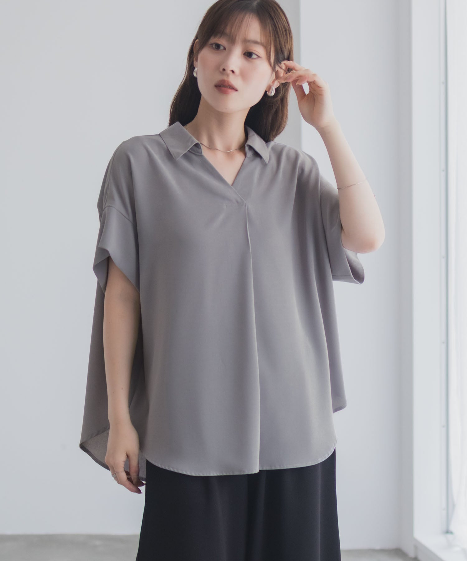 マックハウス Mac-House nAvy スキッパーブラウス （ブラック） ブラック