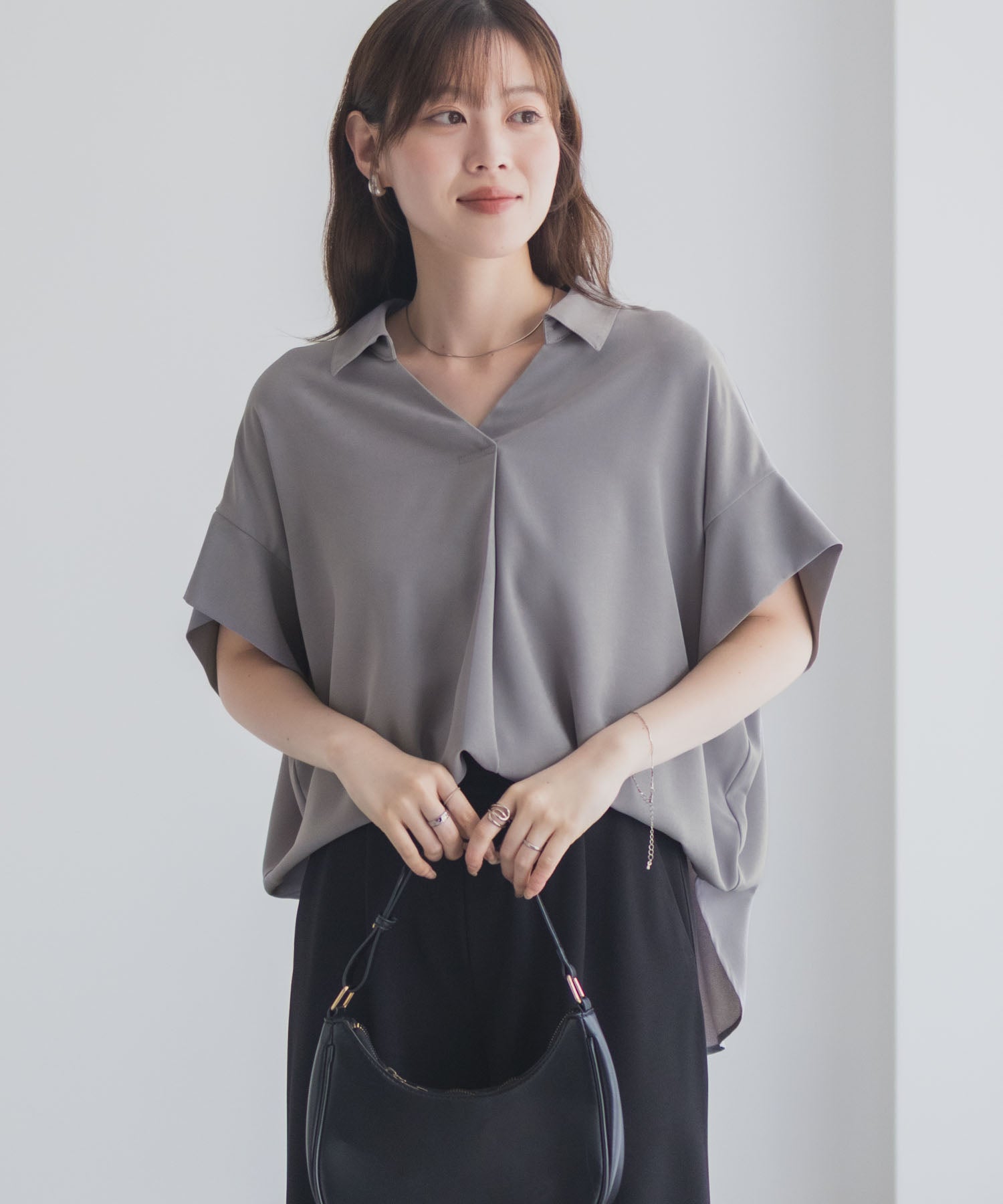 マックハウス Mac-House nAvy スキッパーブラウス （ブラック） ブラック