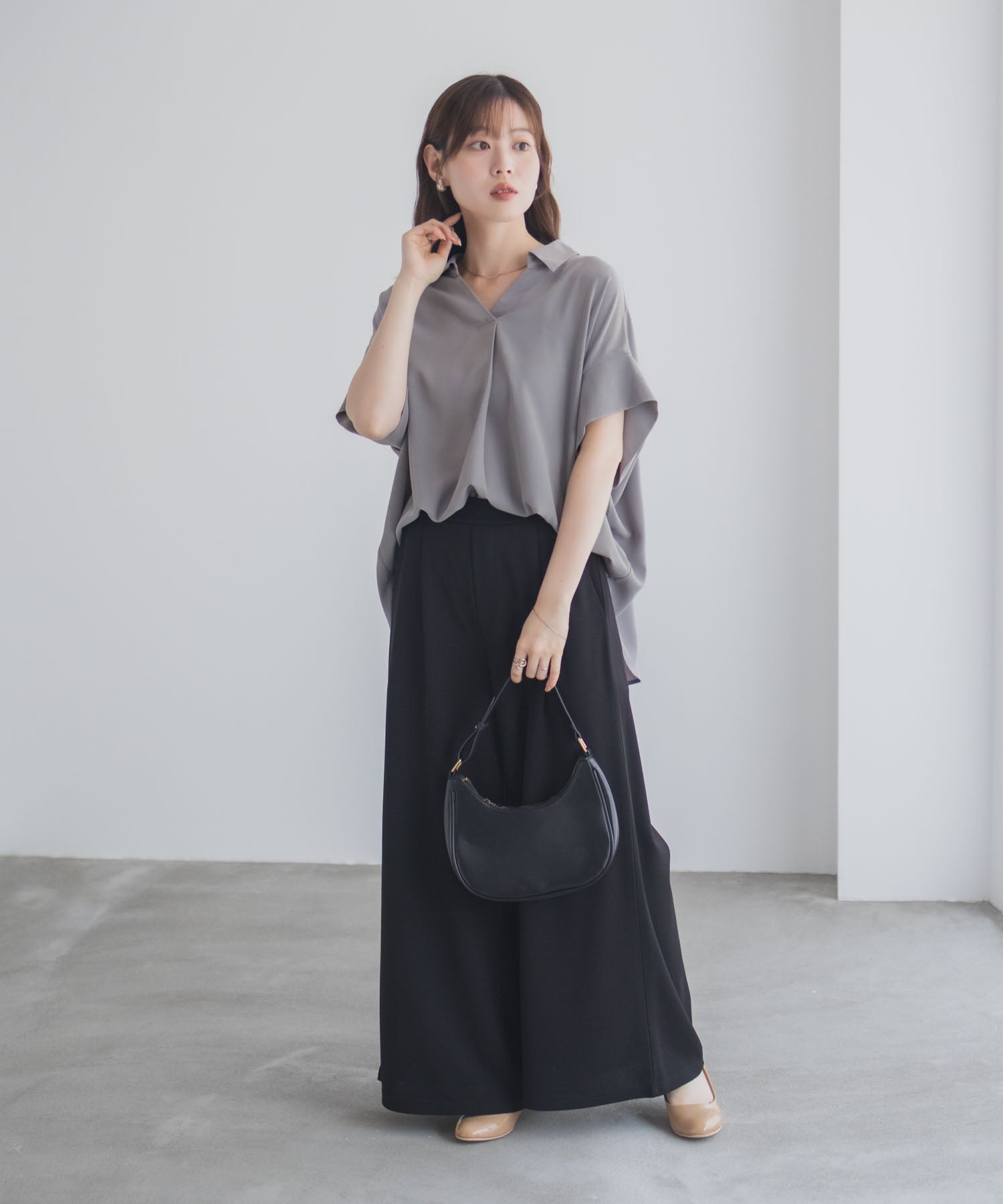 マックハウス Mac-House nAvy スキッパーブラウス （ブラック） ブラック