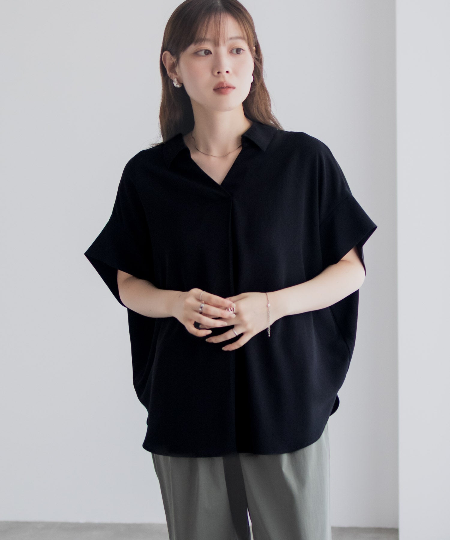 マックハウス Mac-House nAvy スキッパーブラウス （ブラック） ブラック