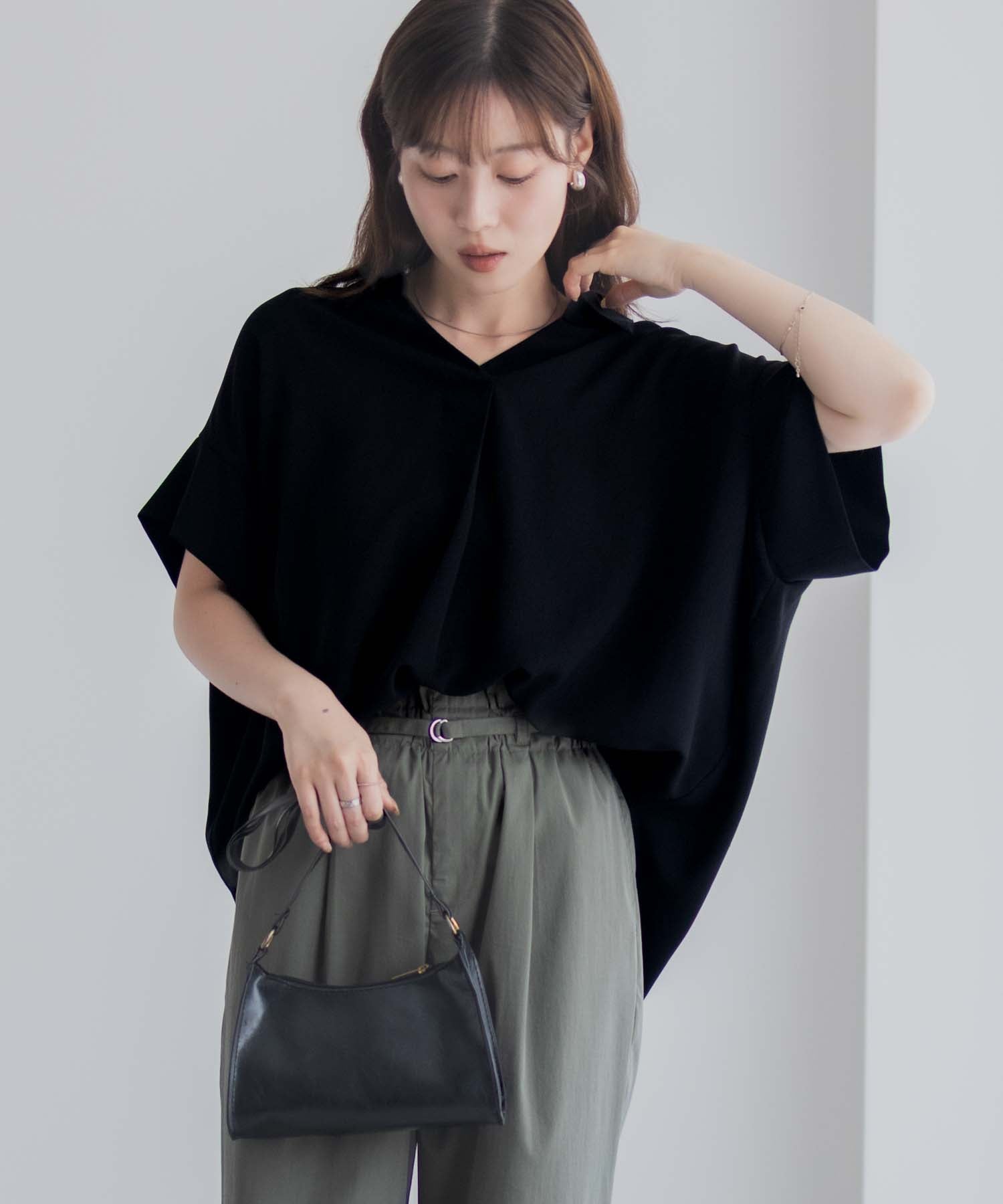 マックハウス Mac-House nAvy スキッパーブラウス （ブラック） ブラック