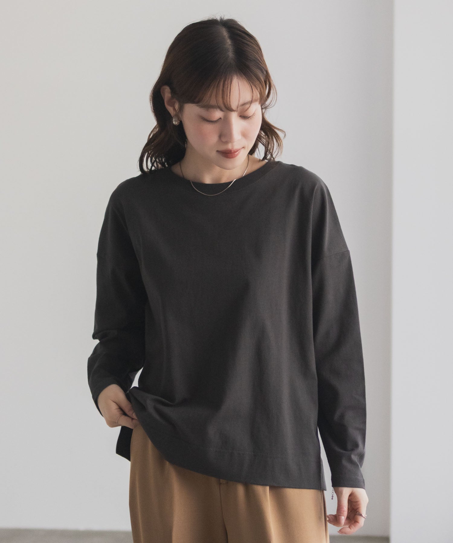 マックハウス Mac-House nAvy エブリーT 裾スリット長袖Tシャツ （オートミール） オートミール