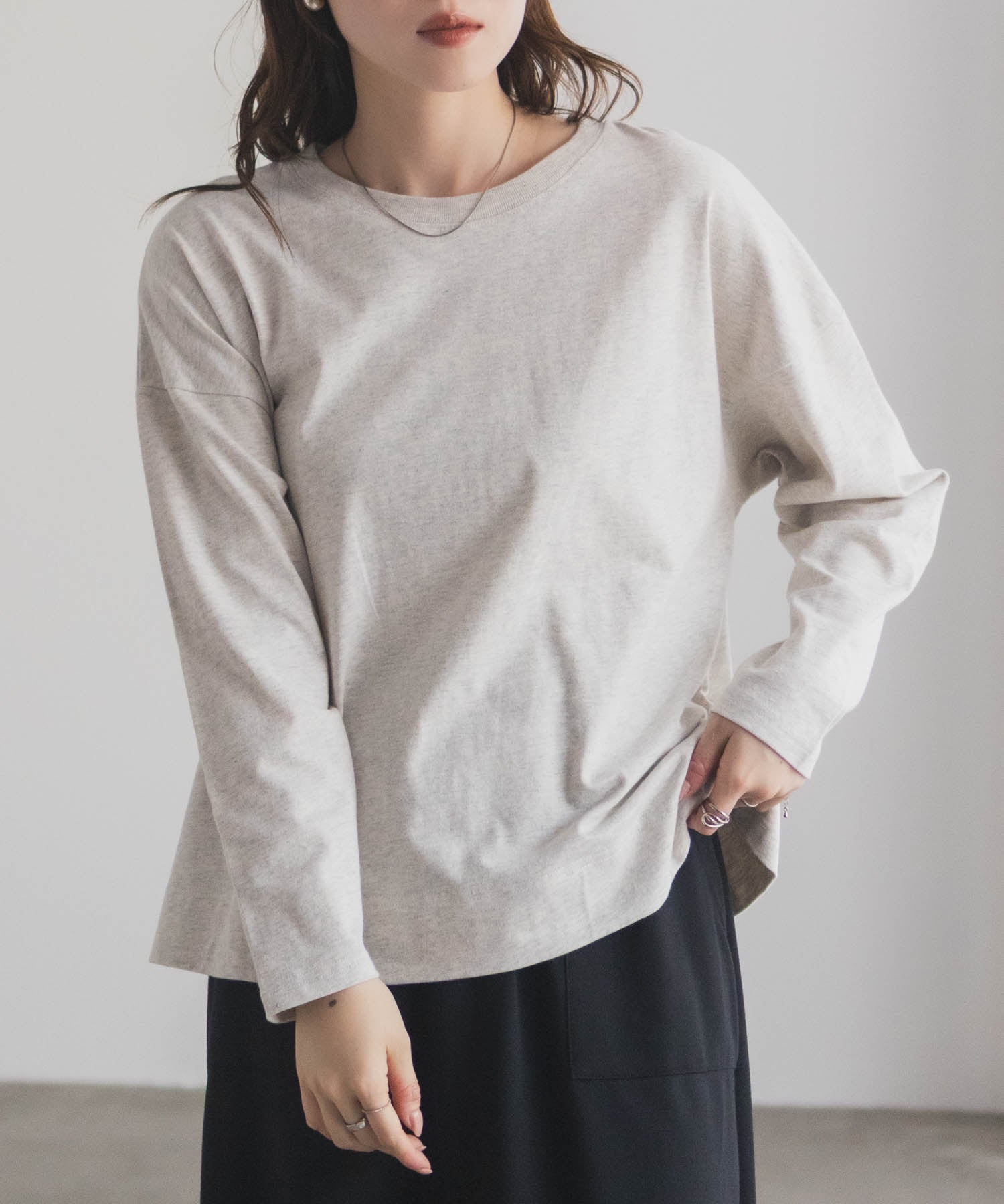 マックハウス Mac-House nAvy エブリーT 裾スリット長袖Tシャツ （オートミール） オートミール