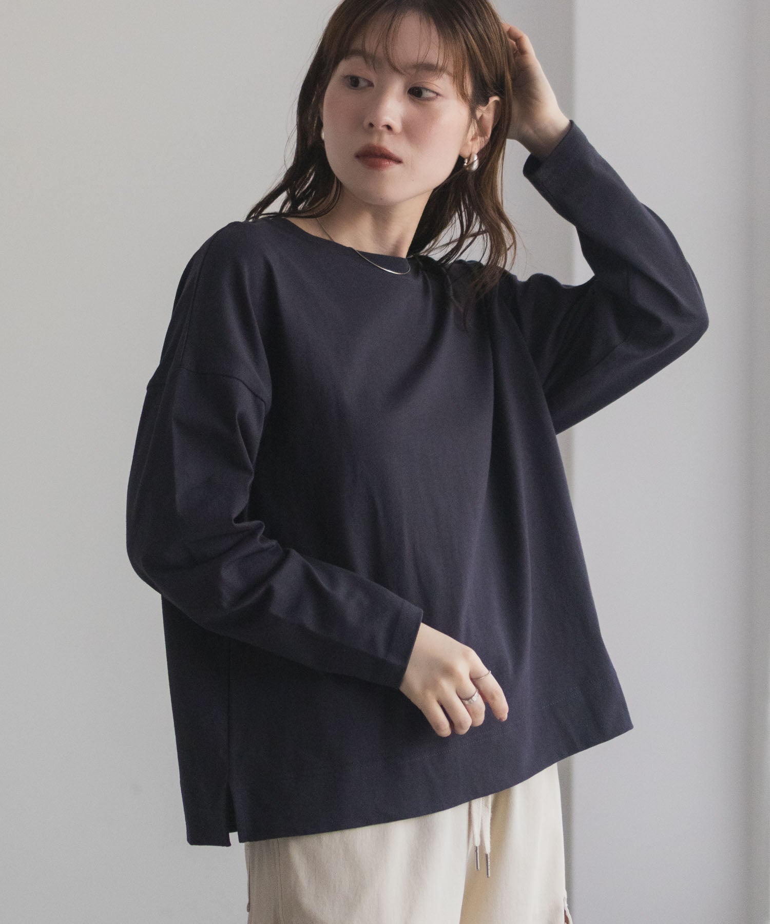 マックハウス Mac-House nAvy エブリーT 裾スリット長袖Tシャツ （オートミール） オートミール