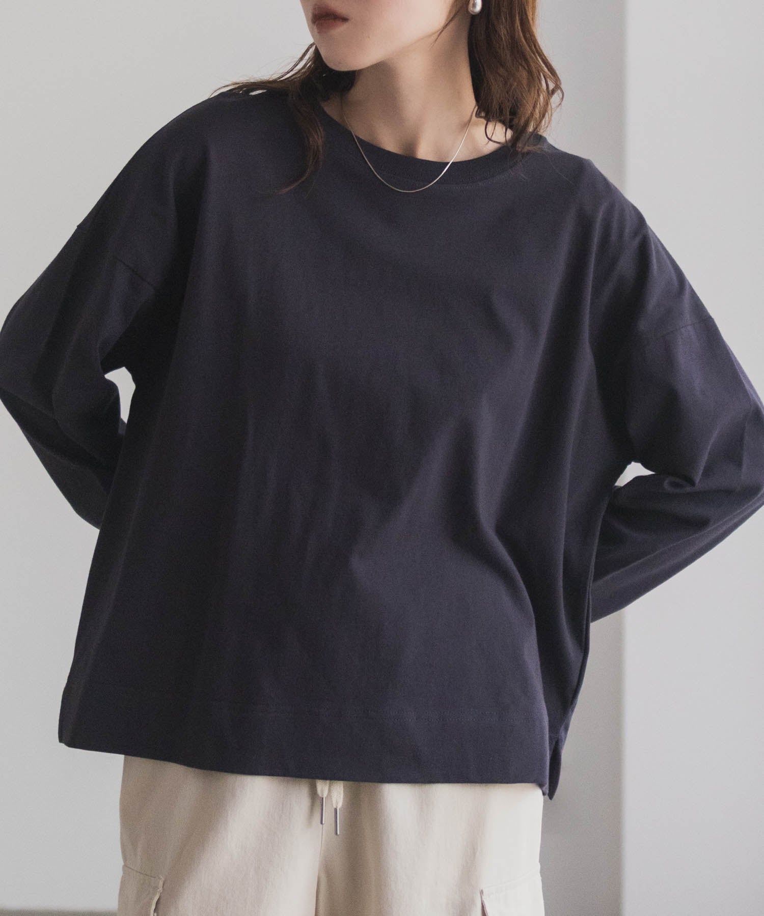 マックハウス Mac-House nAvy エブリーT 裾スリット長袖Tシャツ （オートミール） オートミール