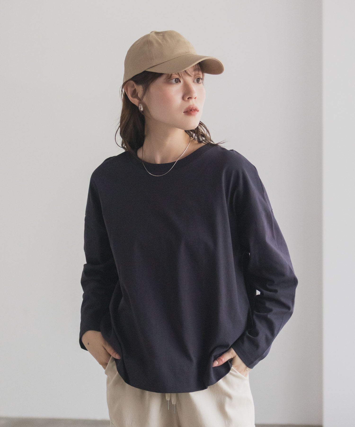 マックハウス Mac-House nAvy エブリーT 裾スリット長袖Tシャツ （ネイビー） ネイビー