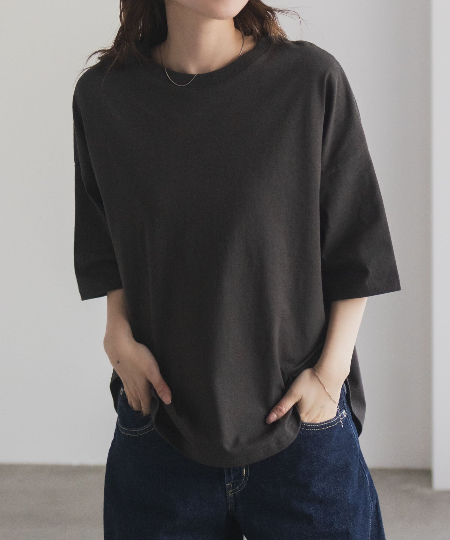マックハウス Mac-House nAvy エブリーT 6分袖Tシャツ （チャコール） チャコール
