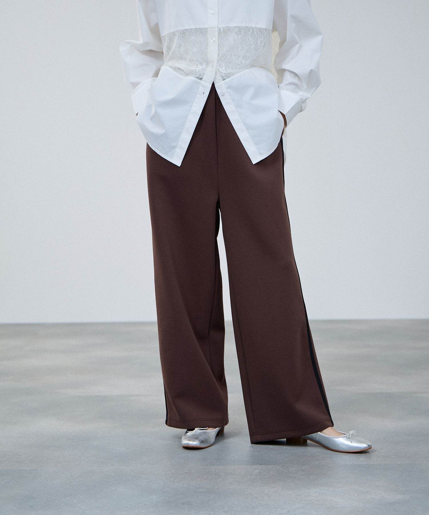 マックハウス Mac-House エアリエポンチ素材ラインパンツ （ブラック） ブラック