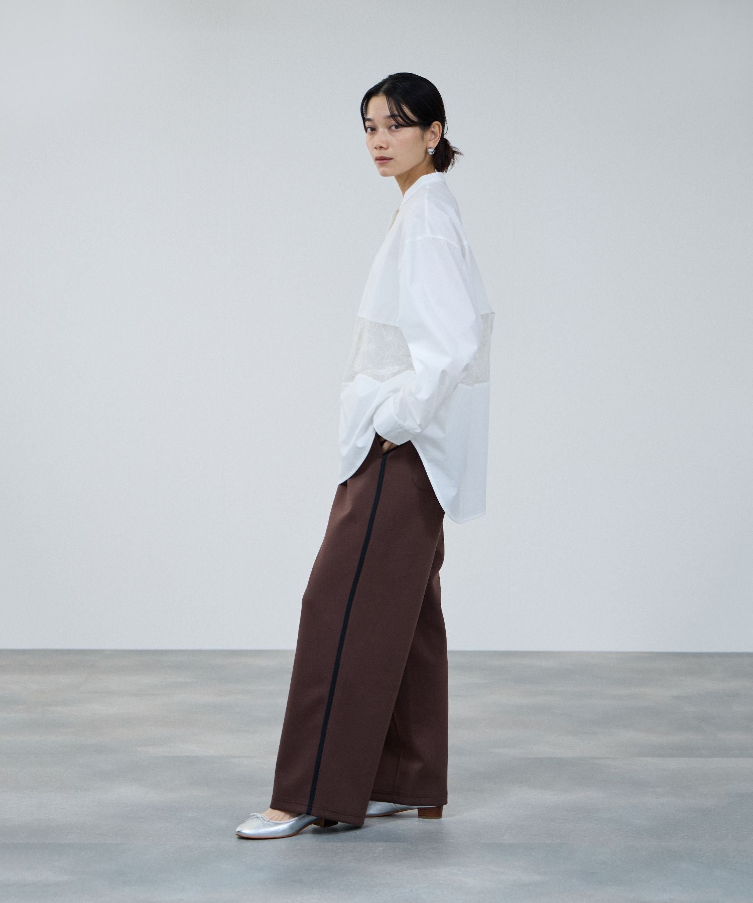 マックハウス Mac-House エアリエポンチ素材ラインパンツ （ブラック） ブラック