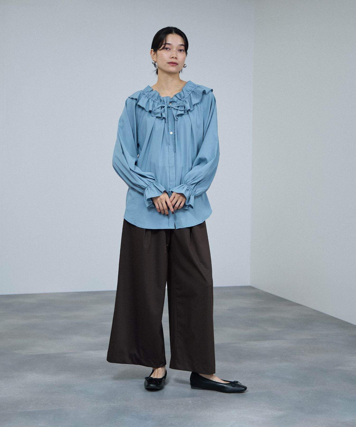 マックハウス Mac-House フリルネックボウタイブラウス （ブルー） ブルー