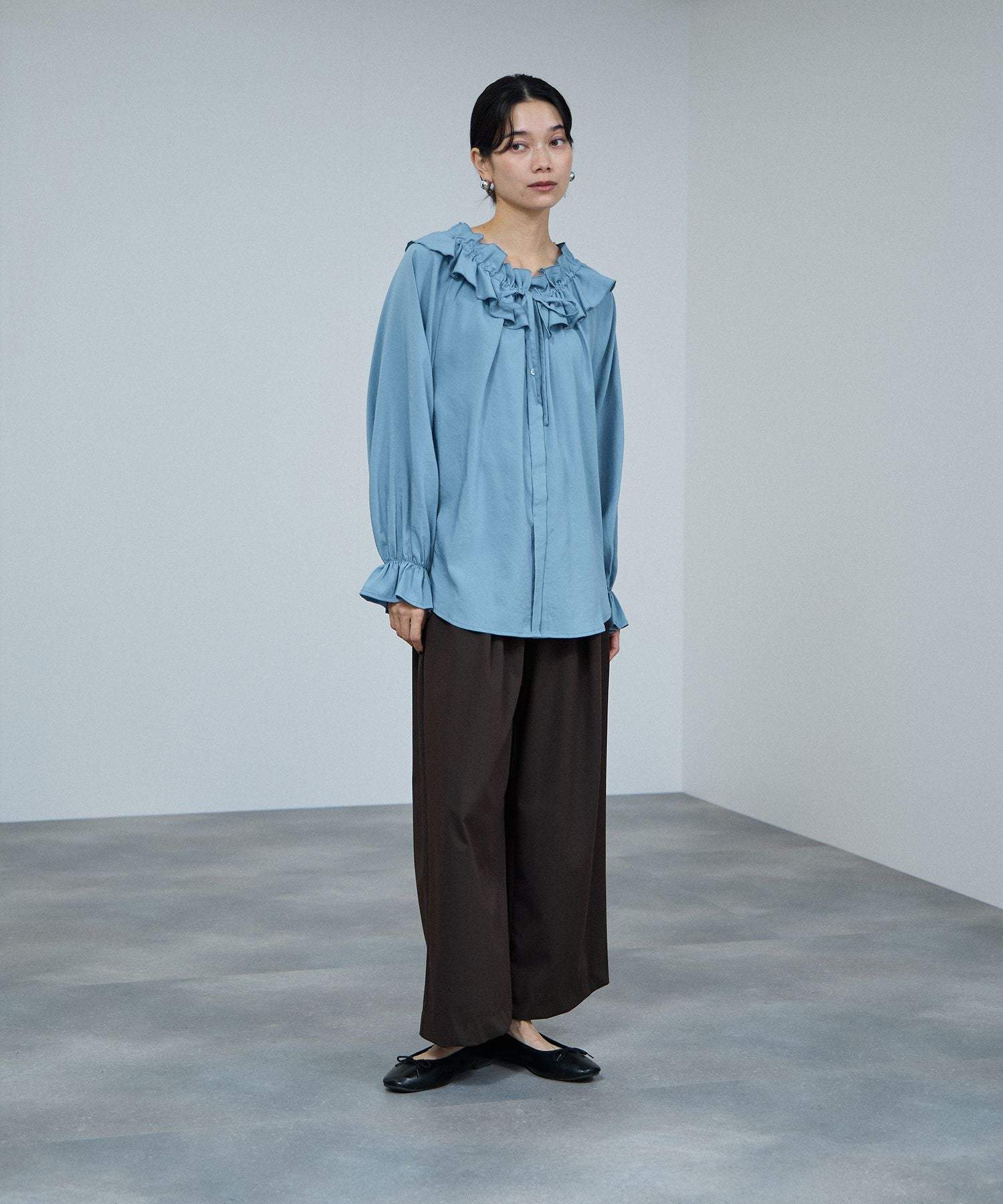 マックハウス Mac-House フリルネックボウタイブラウス （ブルー） ブルー