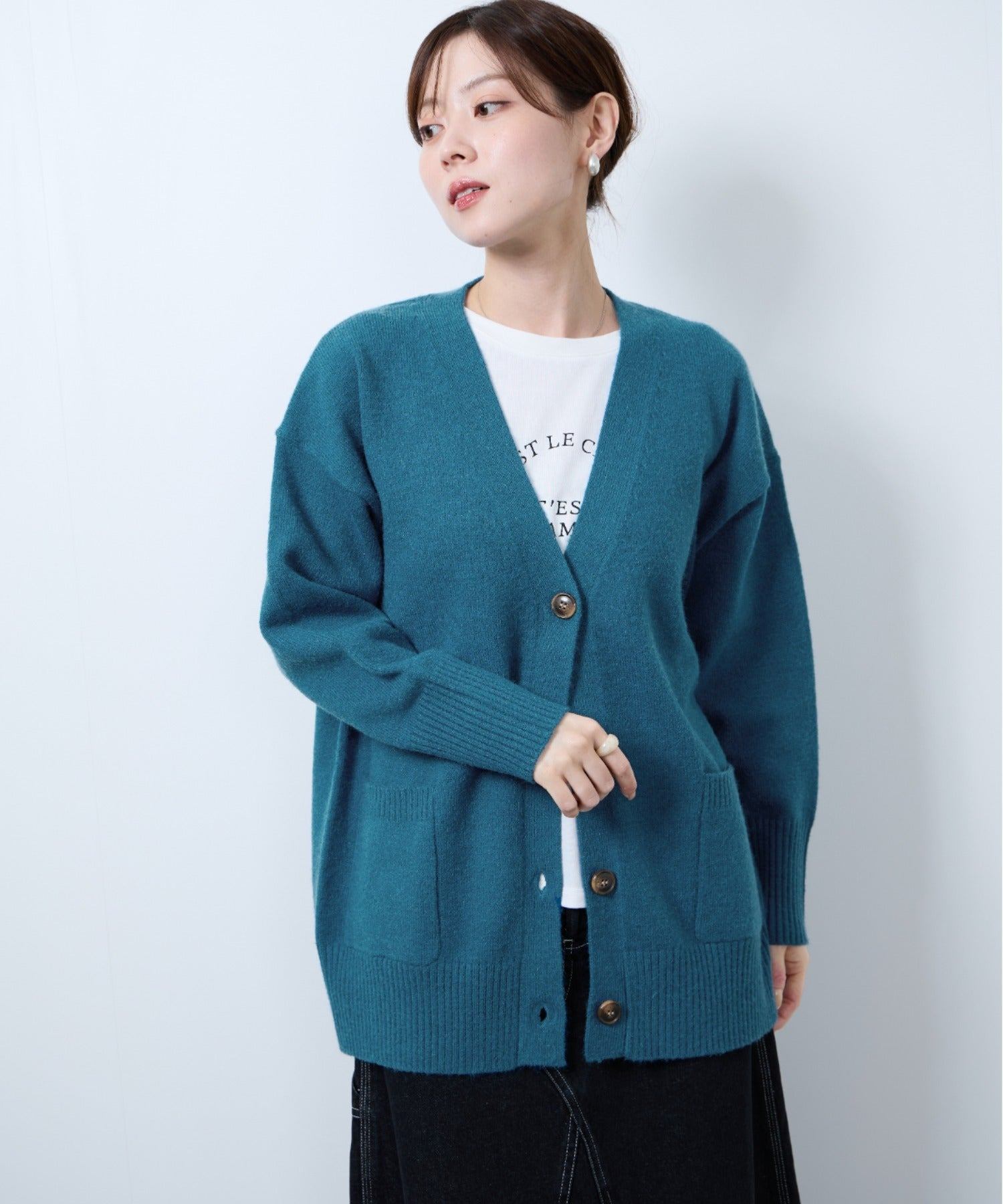 マックハウス Mac-House nAvy もちり もちもち 洗えるニット Vネックカーディガン （チャコール） チャコール