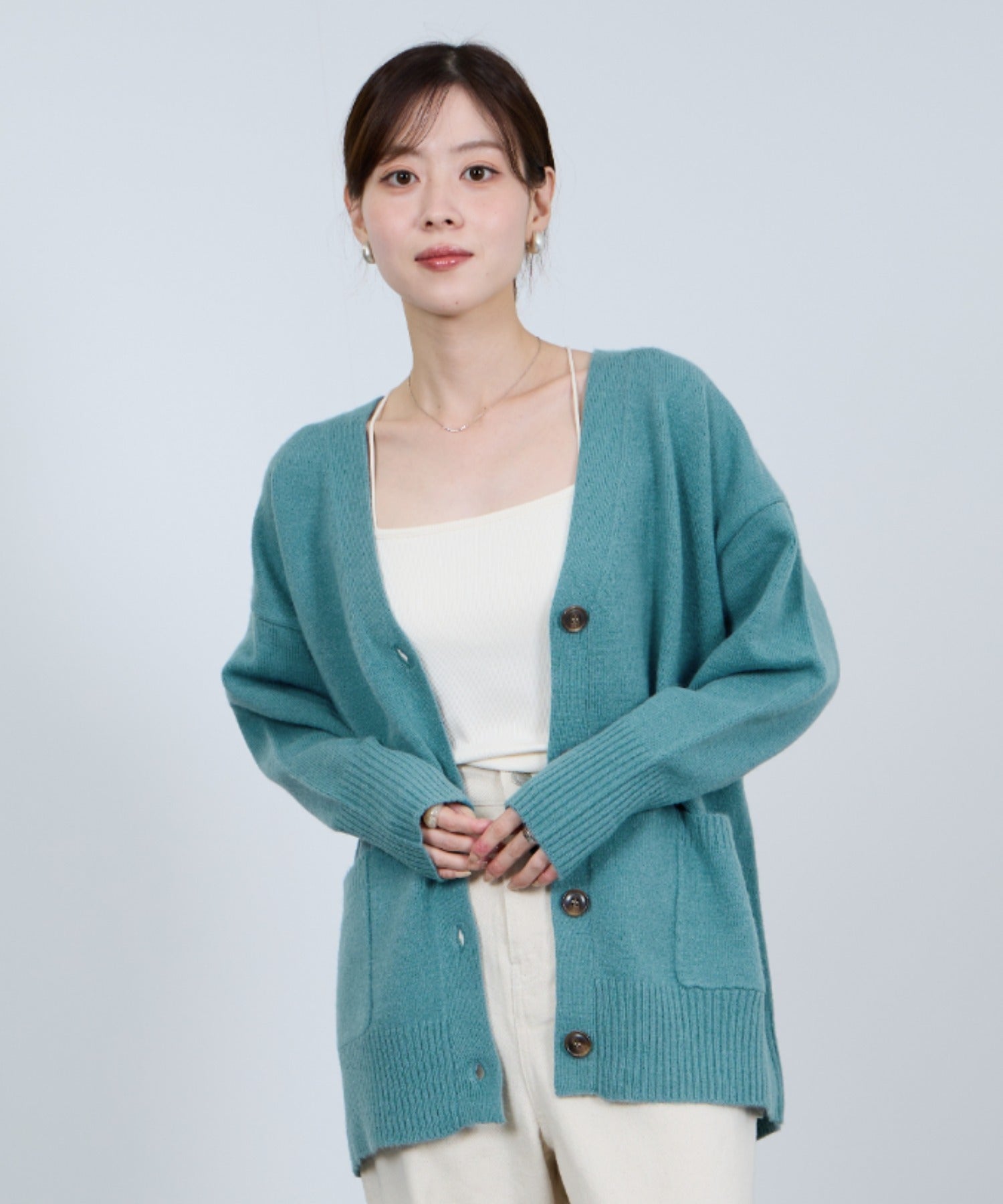 マックハウス Mac-House nAvy もちり もちもち 洗えるニット Vネックカーディガン （チャコール） チャコール