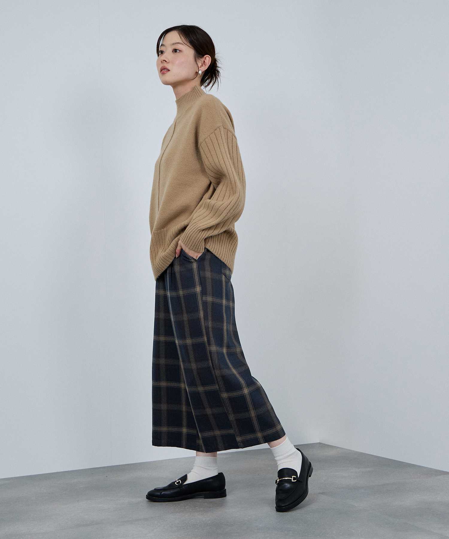 マックハウス Mac-House nAvy ワイドクロップドパンツ （チャコールヘリンボーン） チャコールヘリンボーン