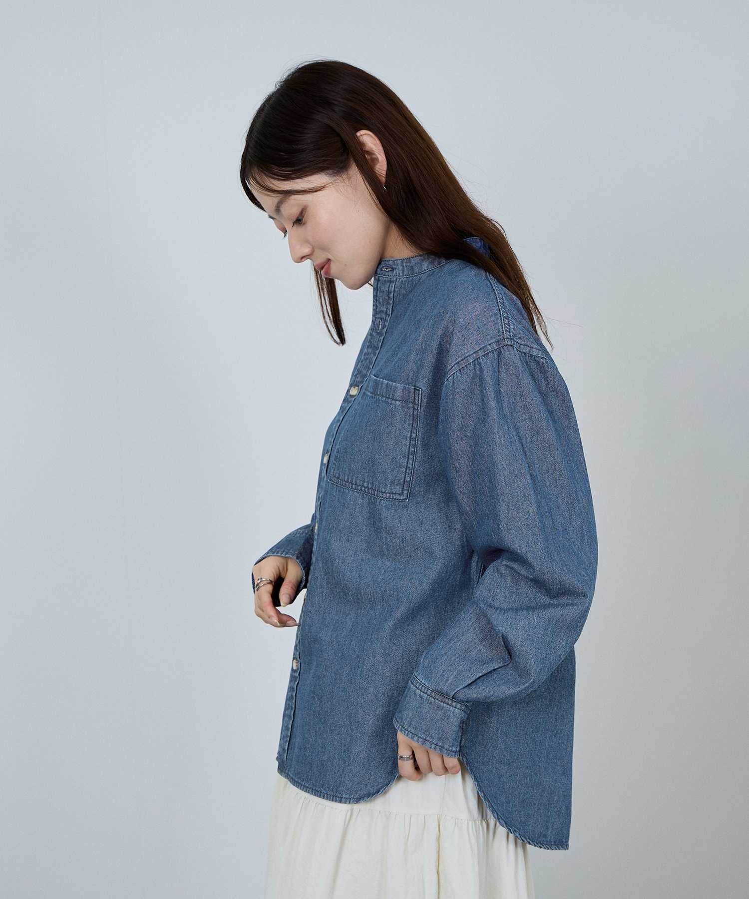 マックハウス Mac-House nAvy ルーズデニムスタンドカラーシャツ （ワンウォッシュ） ワンウォッシュ
