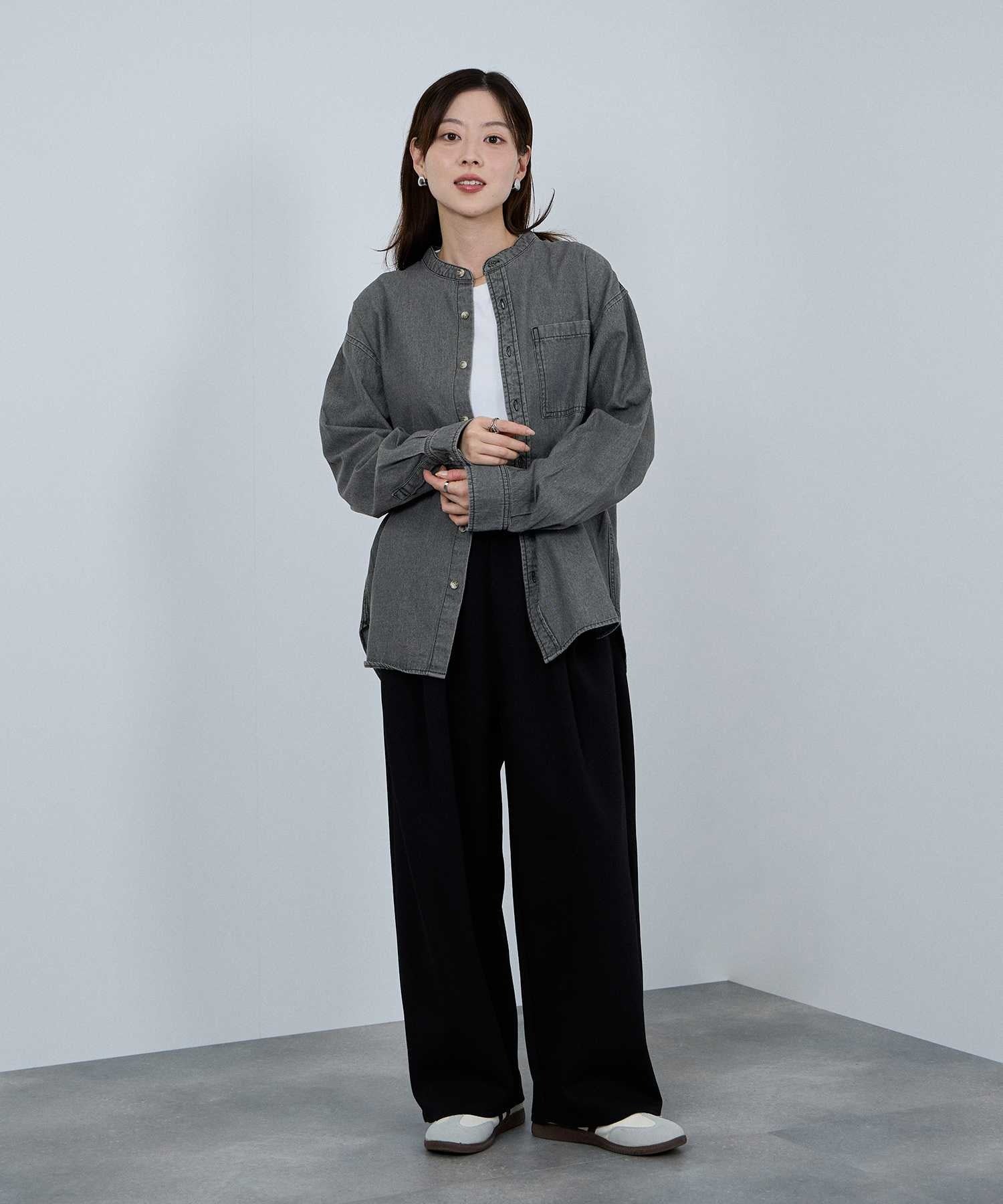 マックハウス Mac-House nAvy ルーズデニムスタンドカラーシャツ （ワンウォッシュ） ワンウォッシュ