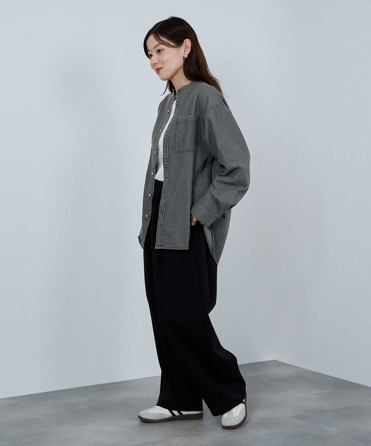 マックハウス Mac-House nAvy ルーズデニムスタンドカラーシャツ （ワンウォッシュ） ワンウォッシュ