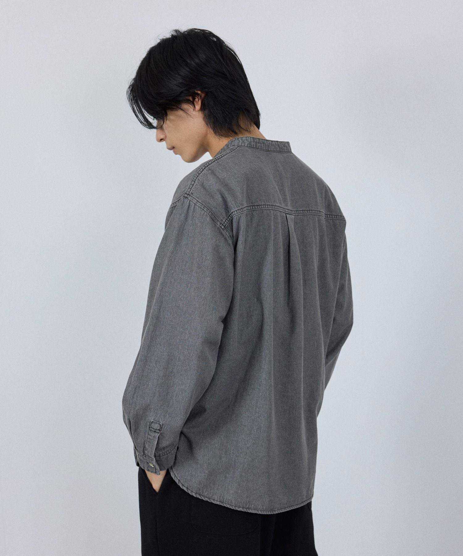 マックハウス Mac-House nAvy ルーズデニムスタンドカラーシャツ （ワンウォッシュ） ワンウォッシュ