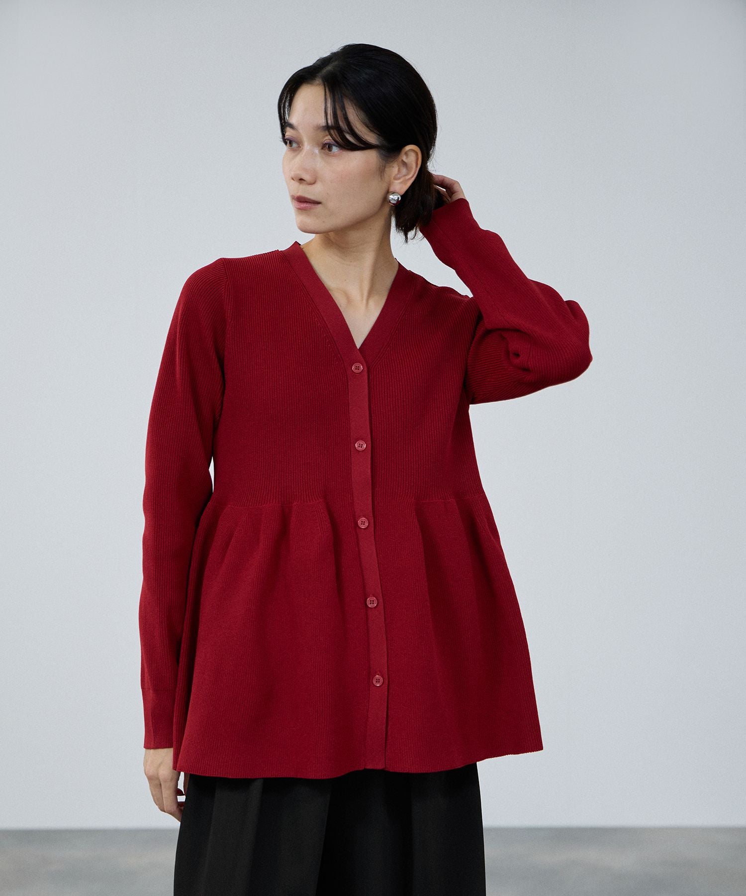 マックハウス Mac-House ソフトレッチペプラムカーディガン （レッド） レッド